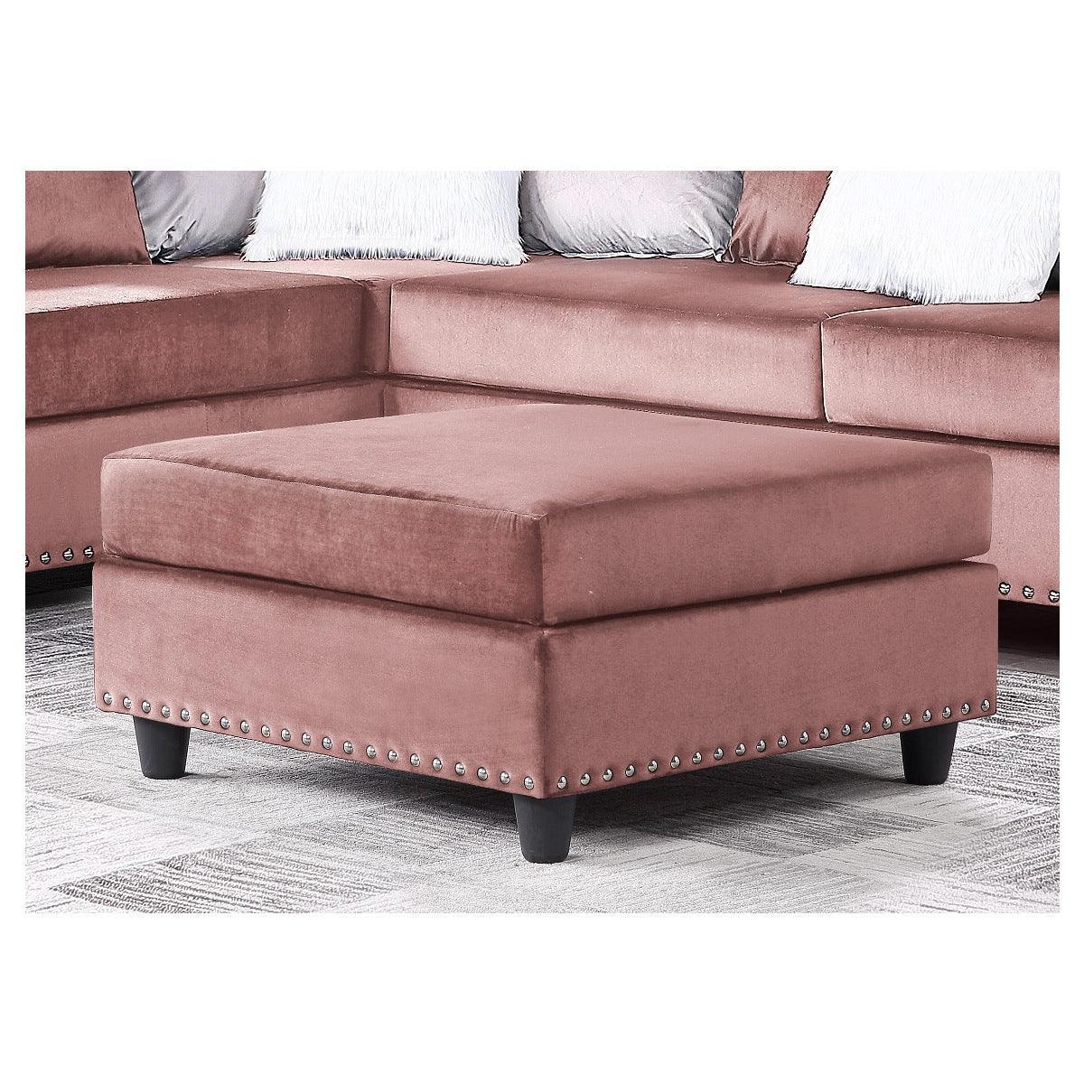 Galaxy Martha Pink Velvet Upholstered Ottoman - Image 1
