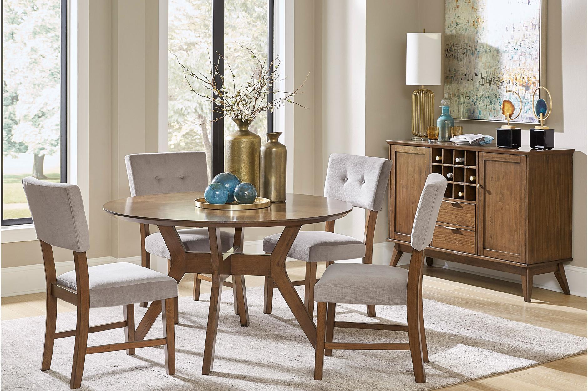 Edam Dark Yellow Fabric Round Dining Room Set - Image 1