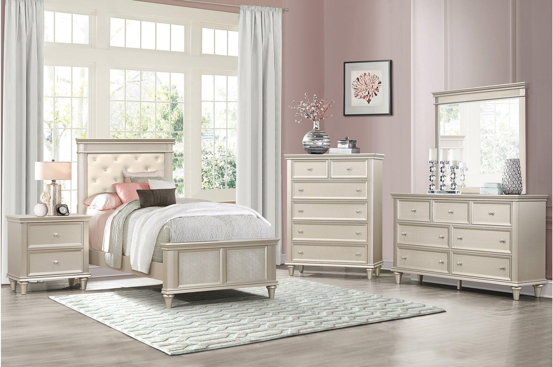 Celandine Pearl Embossed Faux Leather Tufted Bedroom Set