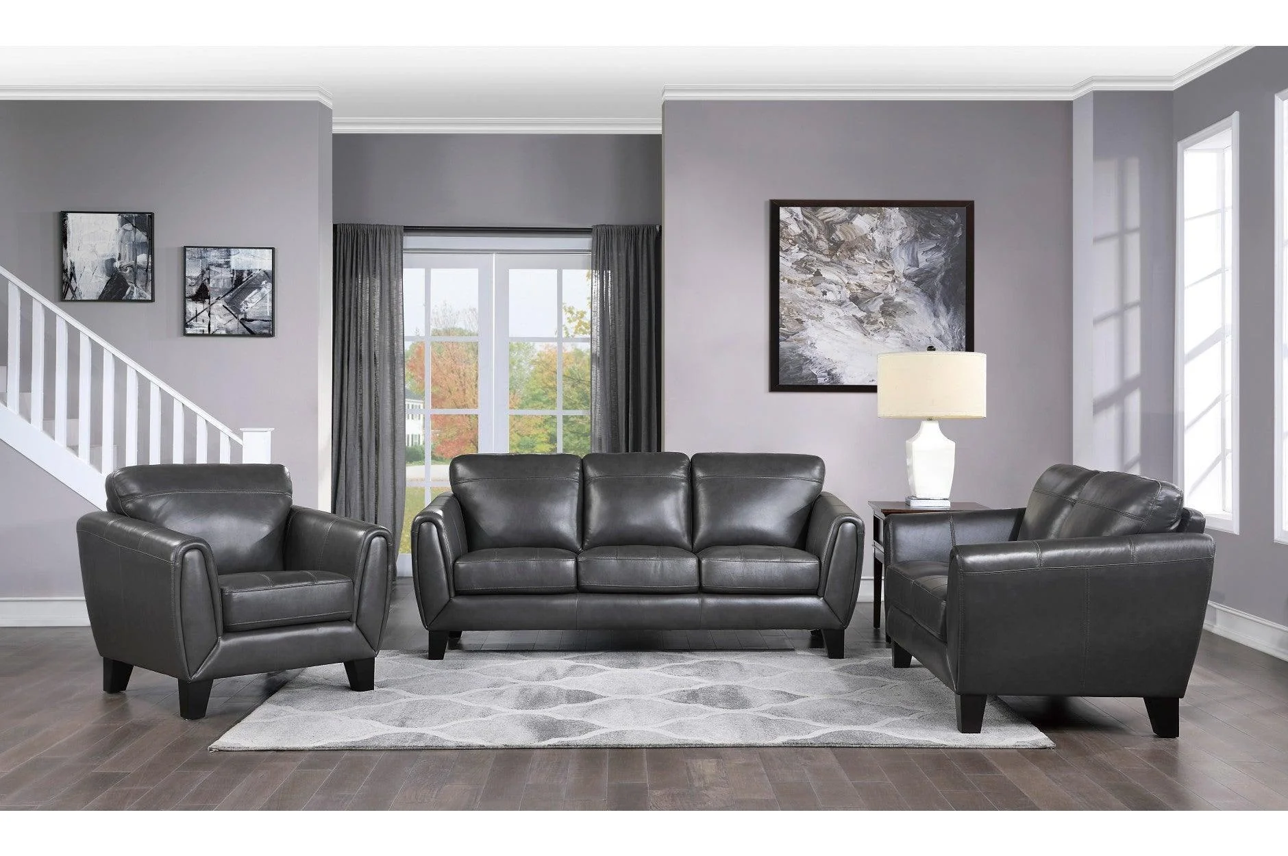 Spivey Dark Dray Leather Living Room Set - Image 2
