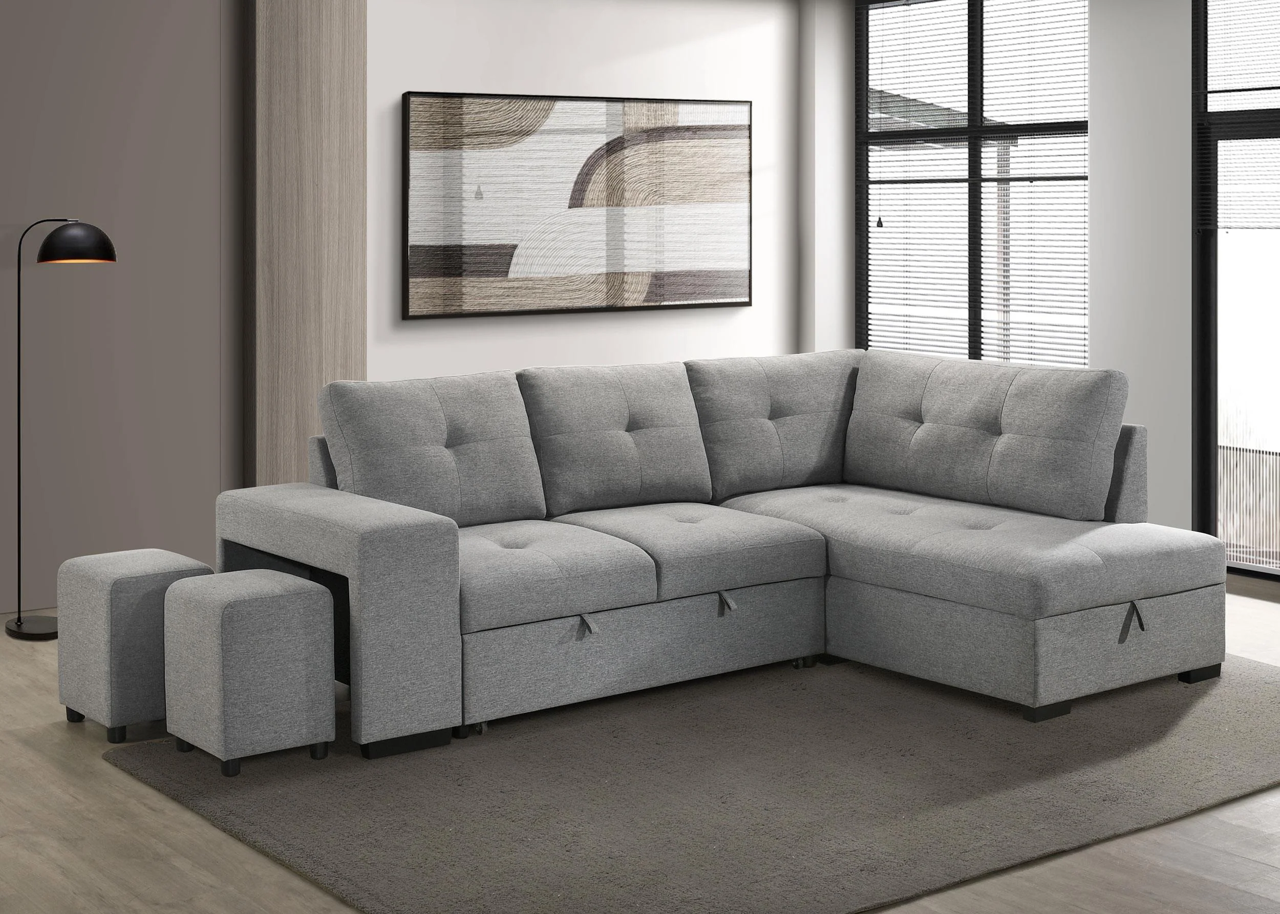 Roanne Fabric Upholstered Sleeper Sectional Sofa Grey - Image 2
