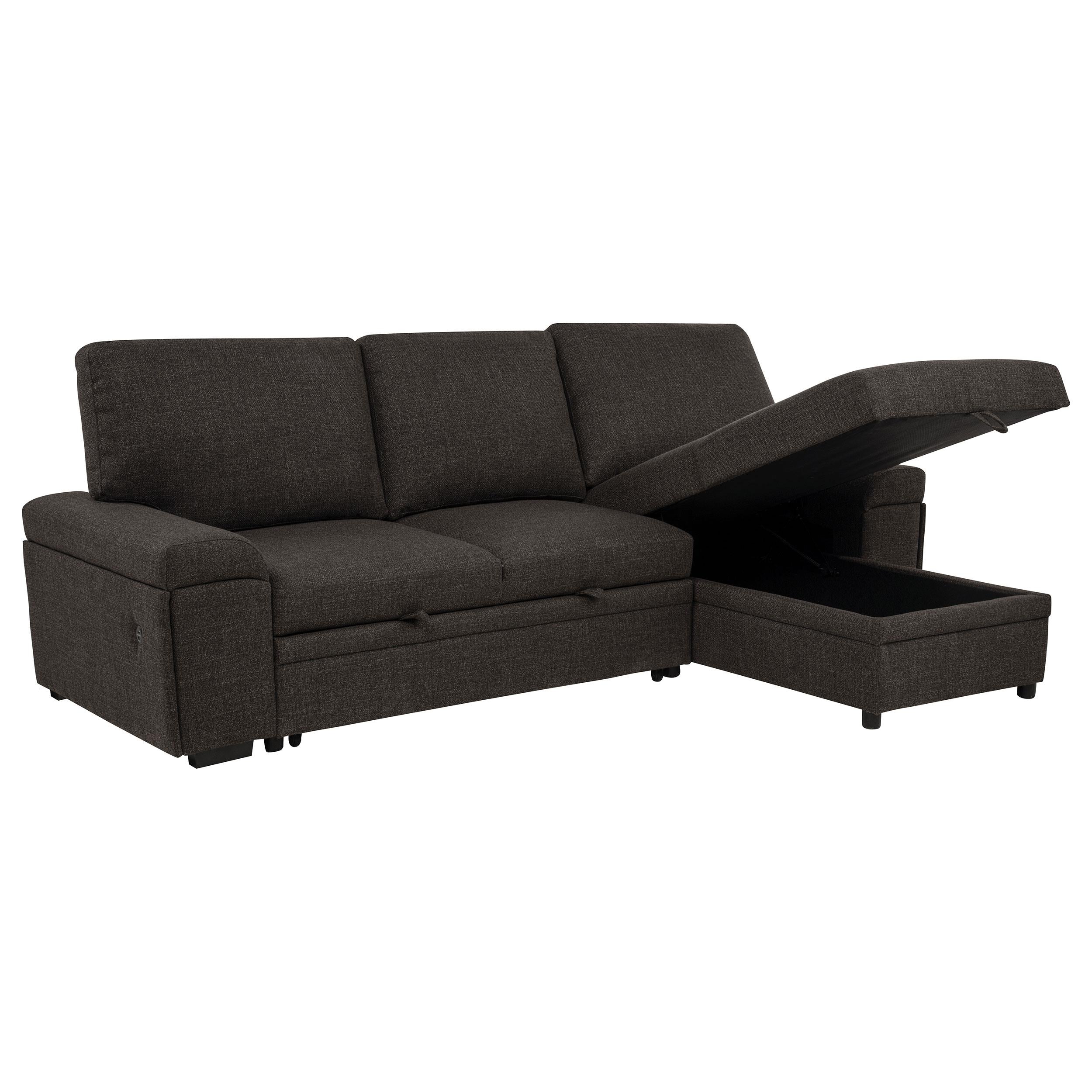 Demko Sleeper Sectional Sofa with Speaker and Storage Chaise Brown - Image 2