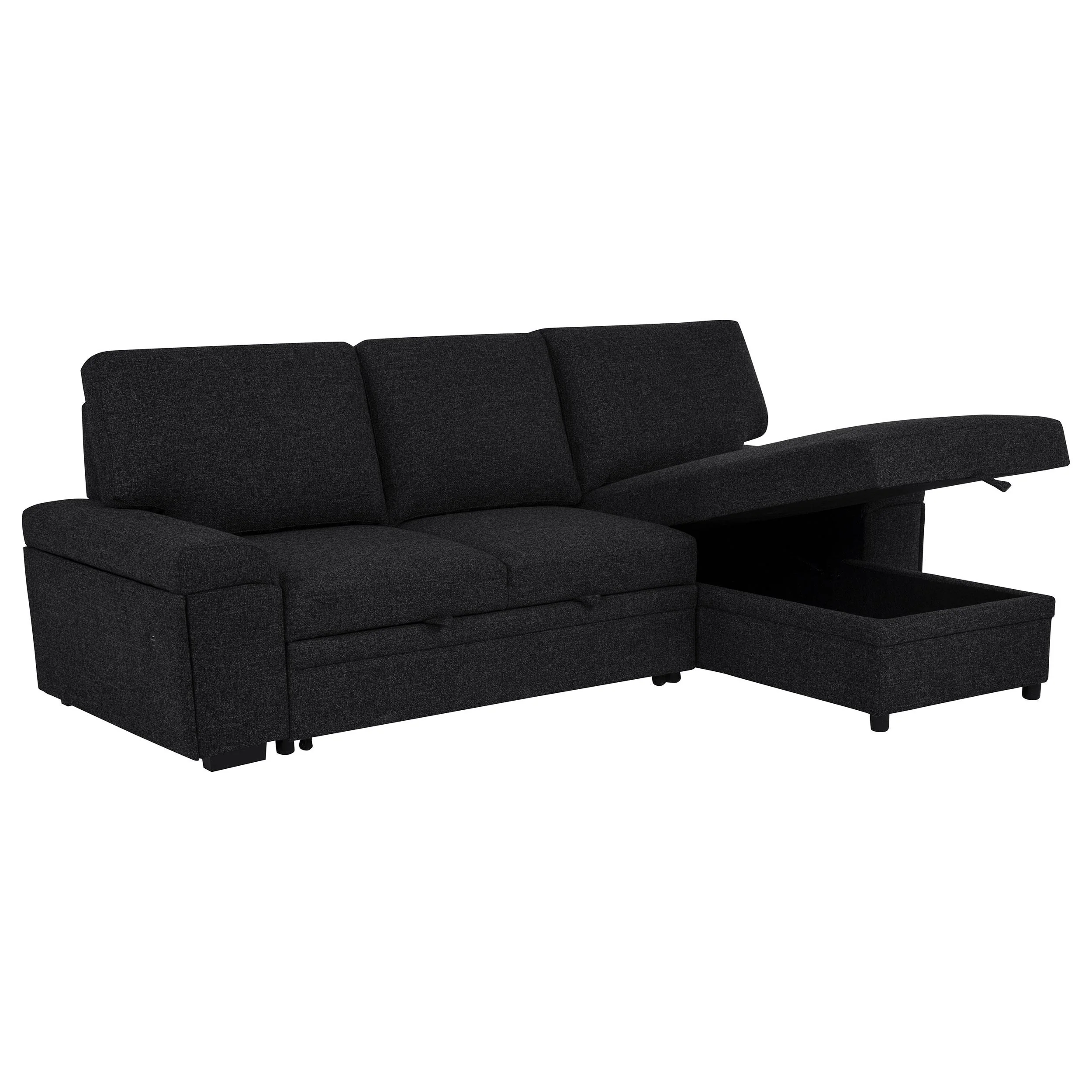 Demko Sleeper Sectional Sofa with Speaker and Storage Chaise Black - Image 2