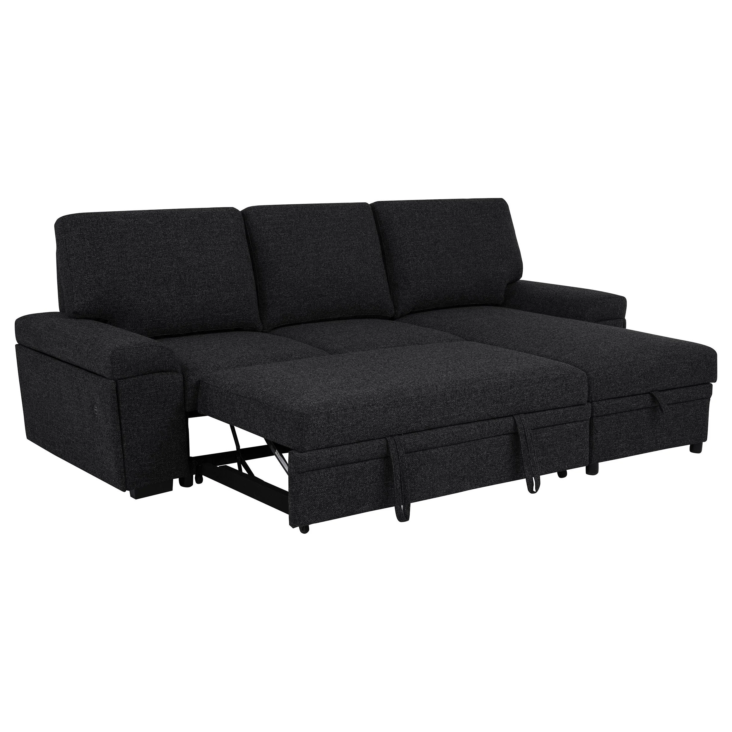 Demko Sleeper Sectional Sofa with Speaker and Storage Chaise Black - Image 3