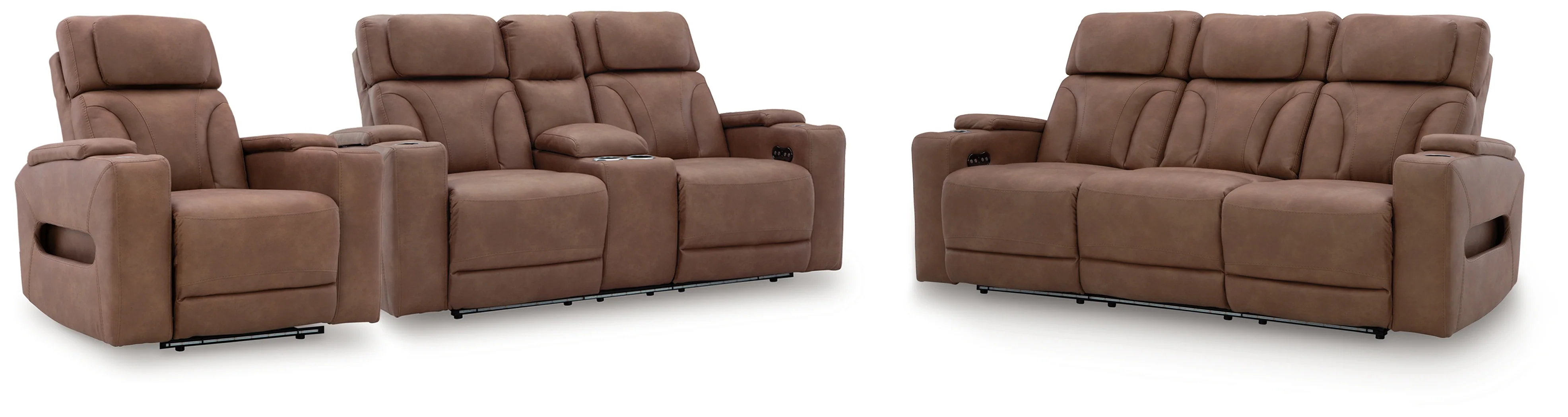 Clean-Slate Caramel Sofa, Loveseat and Recliner - Image 2