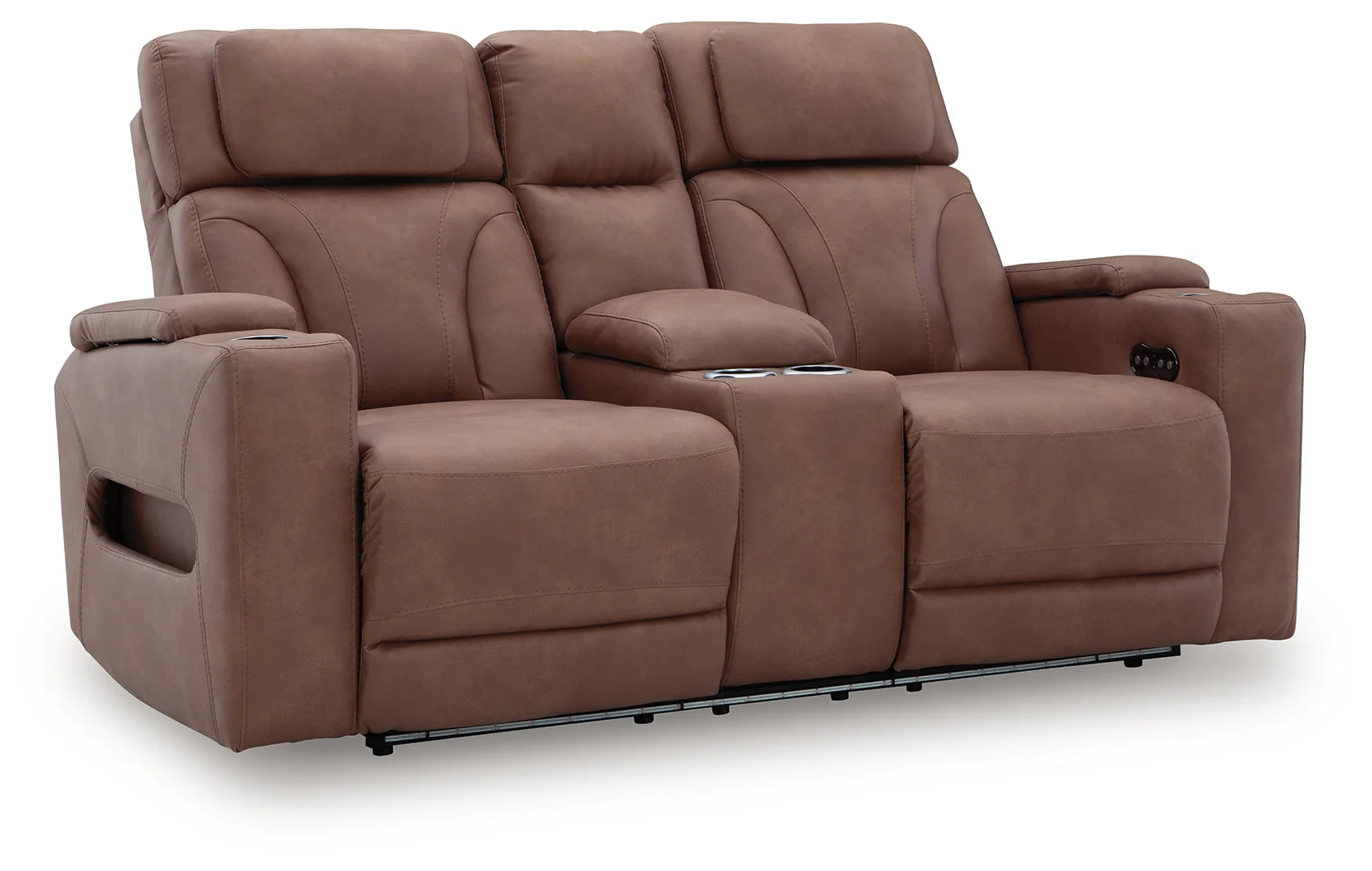 Clean-Slate Caramel Faux Leather Power Reclining Loveseat with Console - Image 2