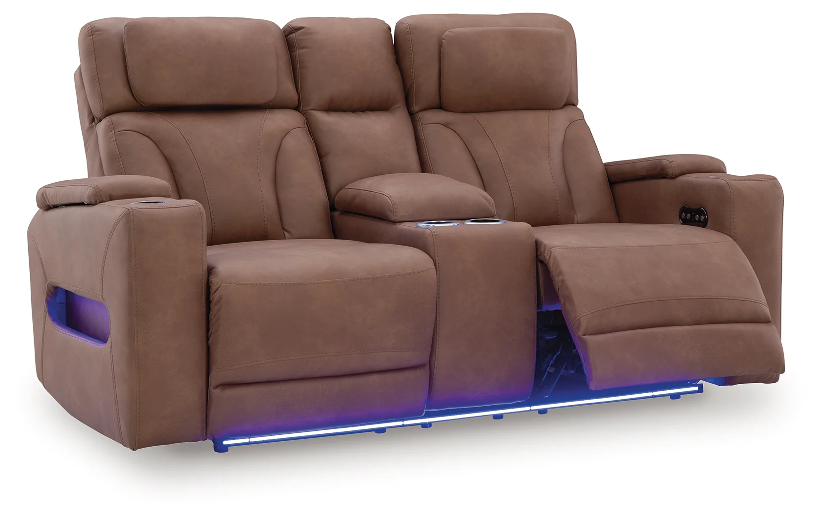 Clean-Slate Caramel Faux Leather Power Reclining Loveseat with Console - Image 3