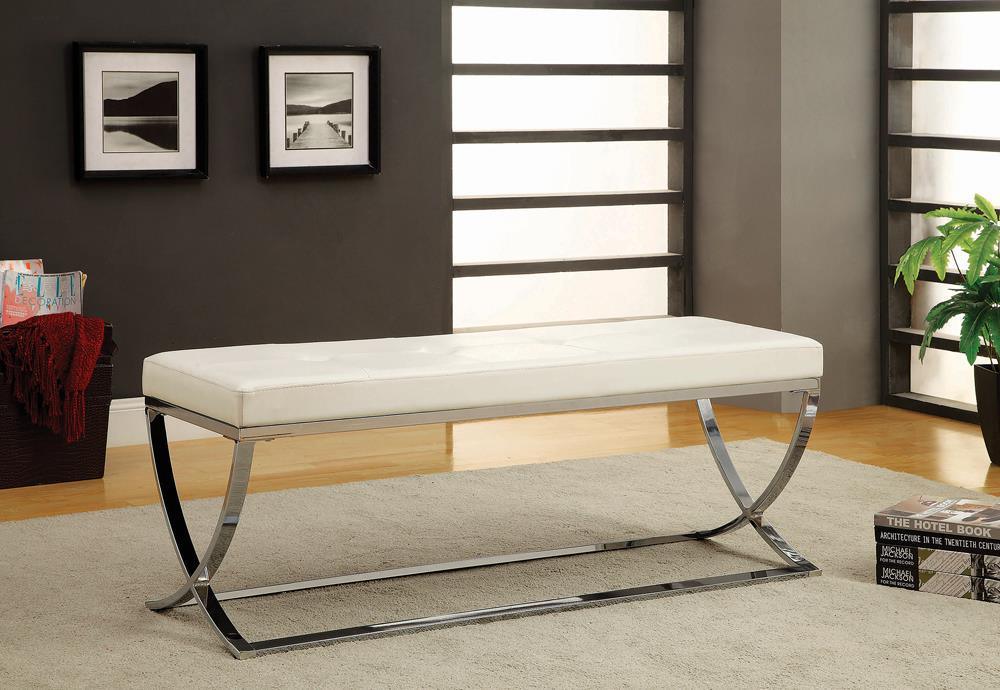 Walton Bench With Metal Base White Chrome