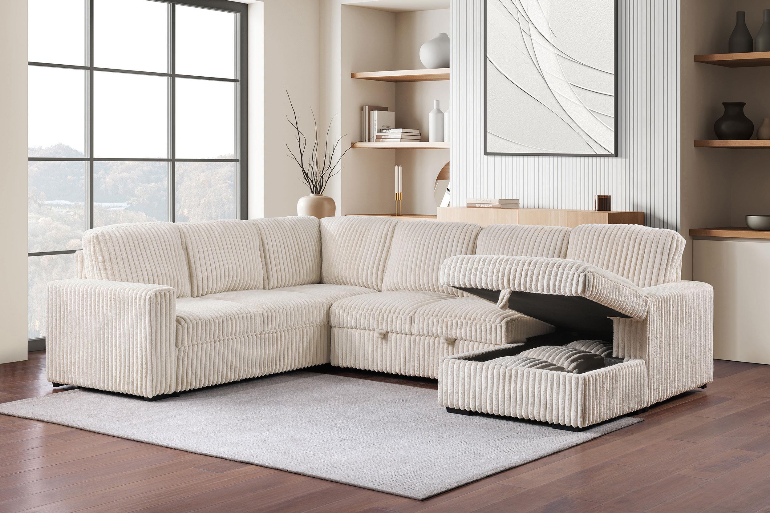 Devonshire Sleeper Sectional Sofa Storage Chaise Camel - Image 3