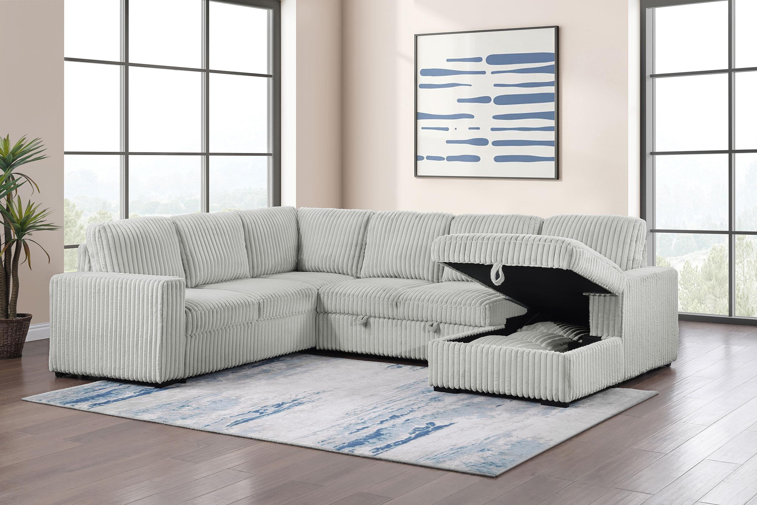 Devonshire Sleeper Sectional Sofa Storage Chaise Grey - Image 3