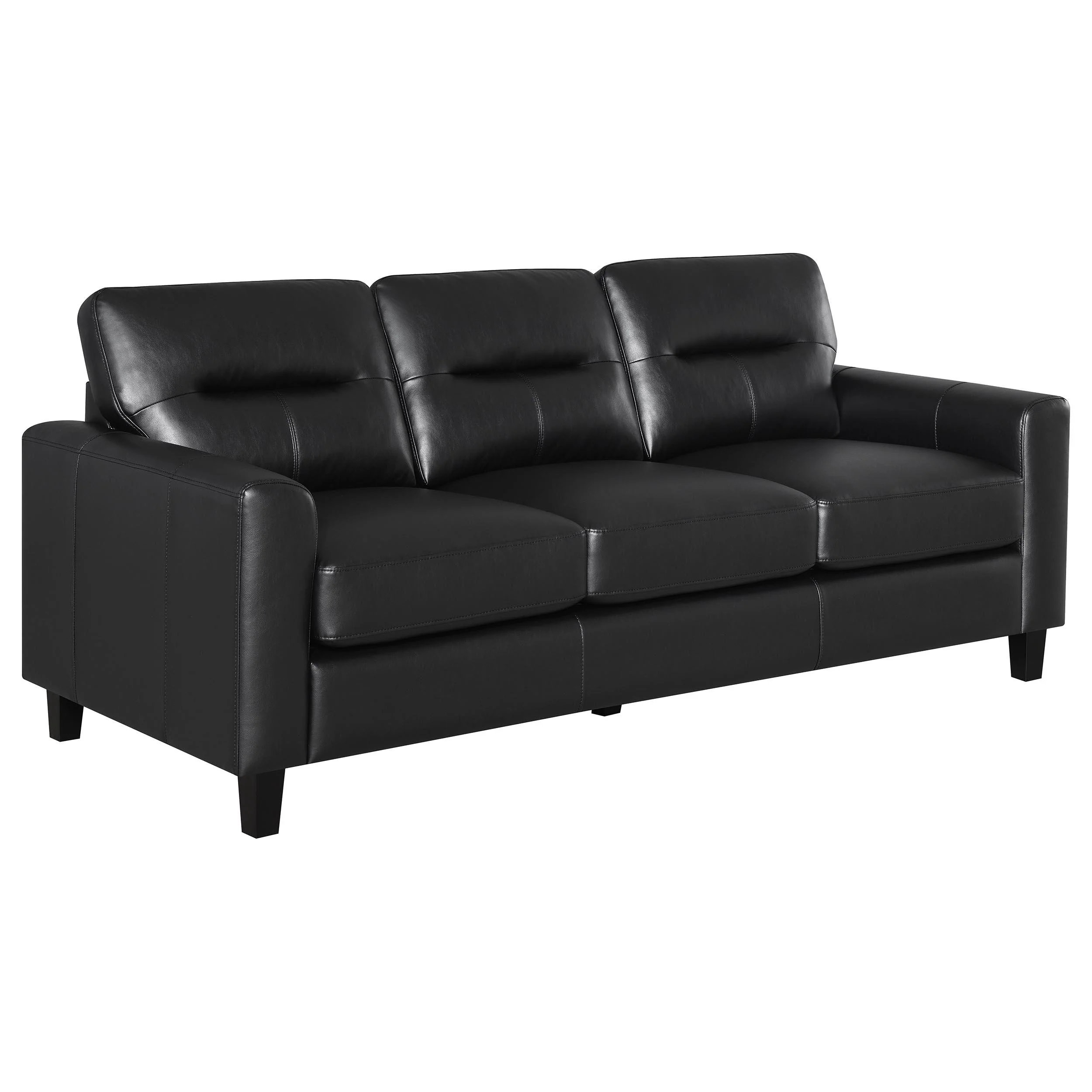 Scotland 3-piece Faux Leather Upholstered Sofa Set Black - Image 2