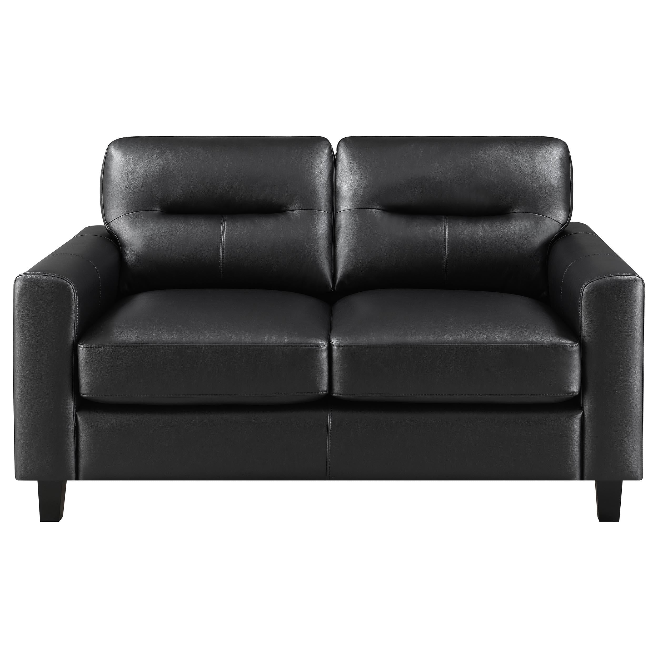 Scotland Faux Leather Upholstered Track Arm Loveseat Black - Image 2