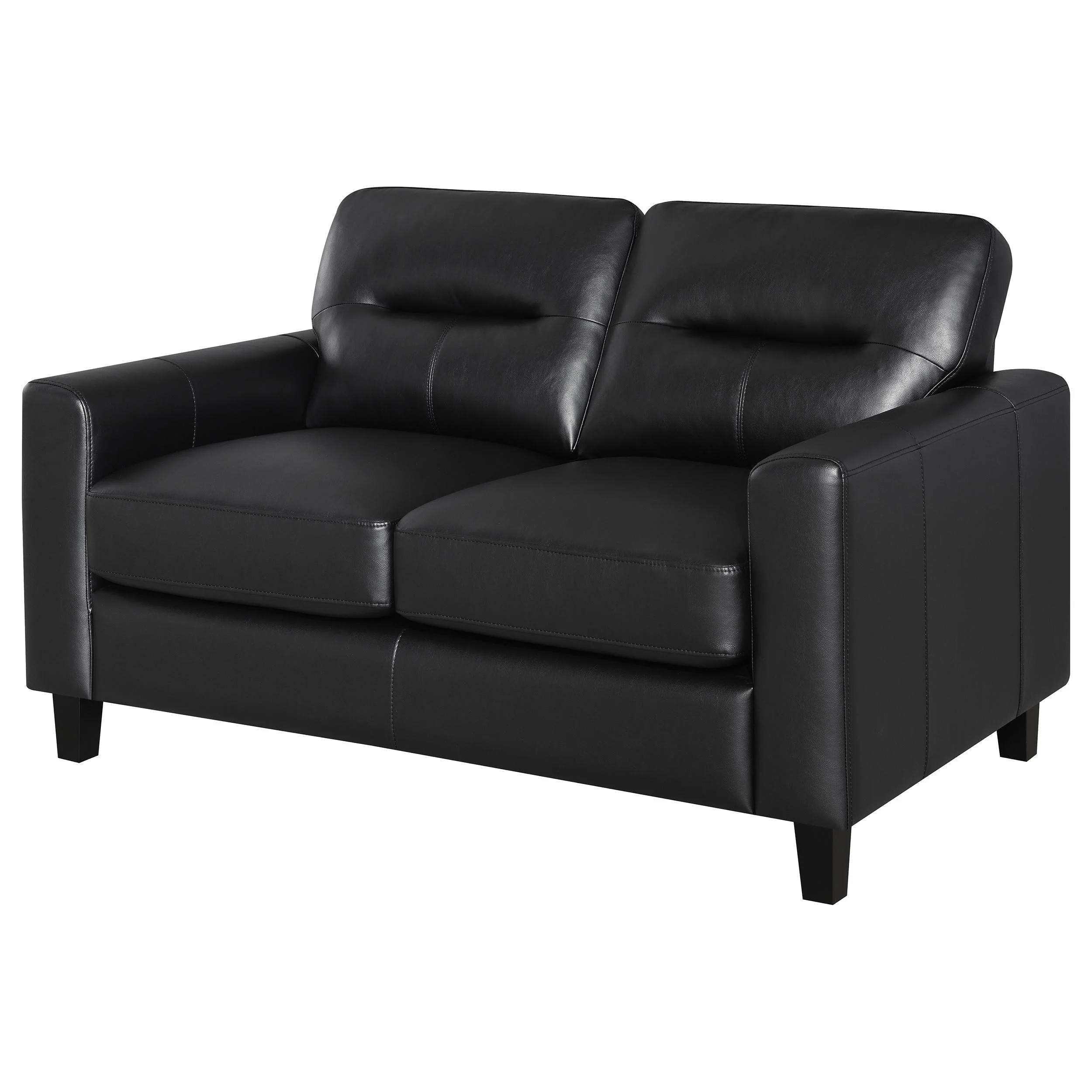 Scotland Faux Leather Upholstered Track Arm Loveseat Black - Image 3