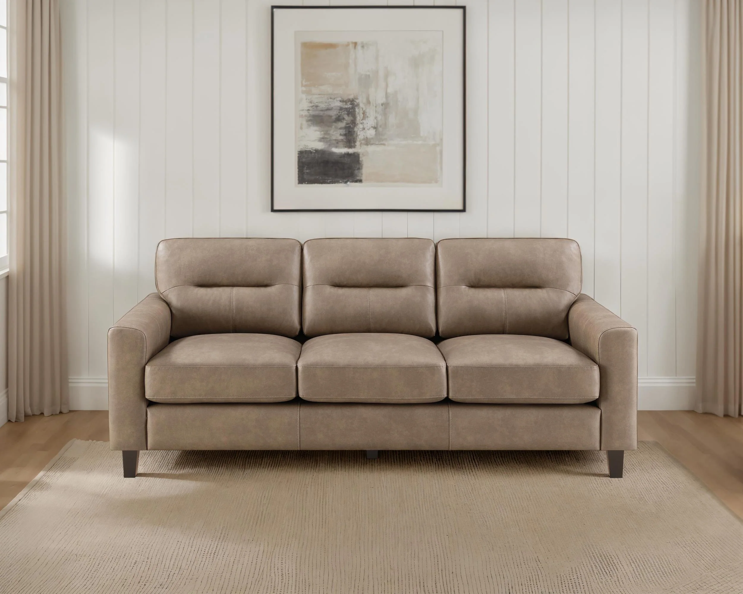 Scotland Faux Leather Upholstered Track Arm Sofa Brown - Image 2