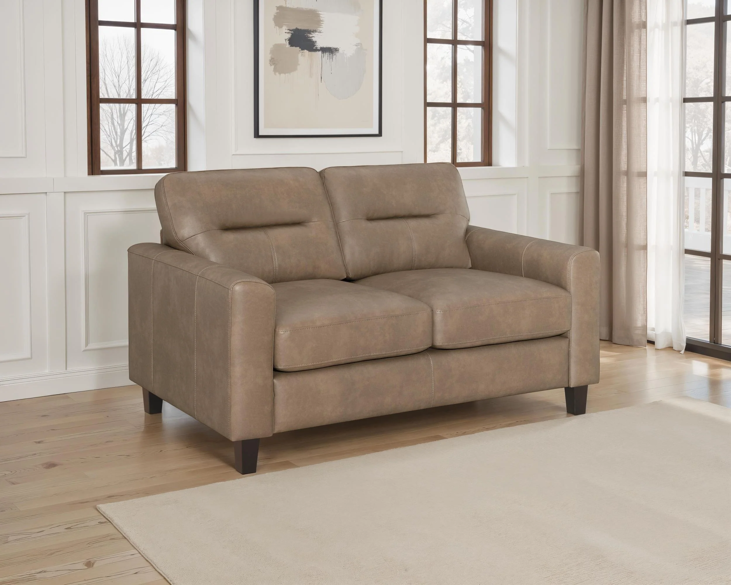 Scotland Faux Leather Upholstered Track Arm Loveseat Brown - Image 2