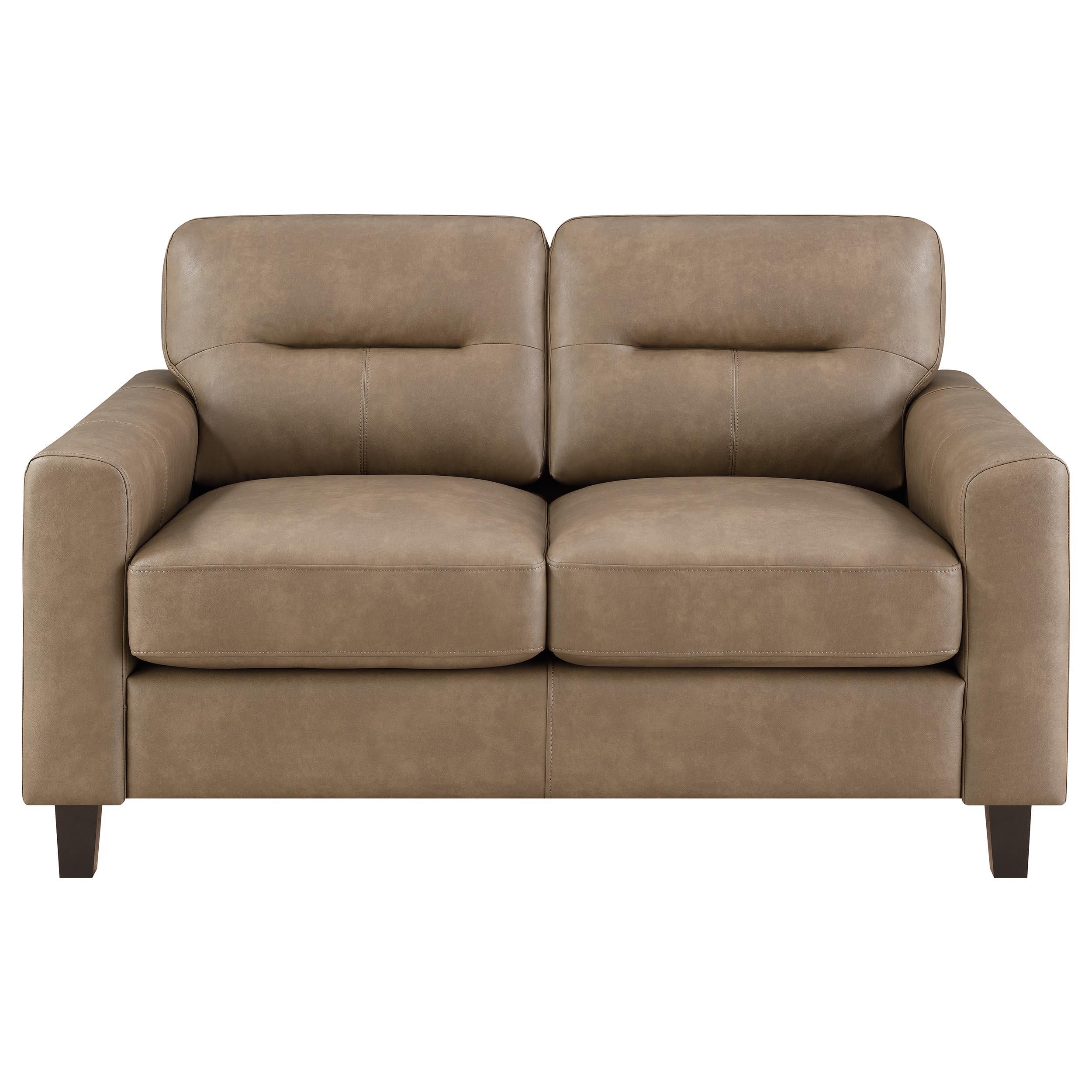 Scotland Faux Leather Upholstered Track Arm Loveseat Brown - Image 3