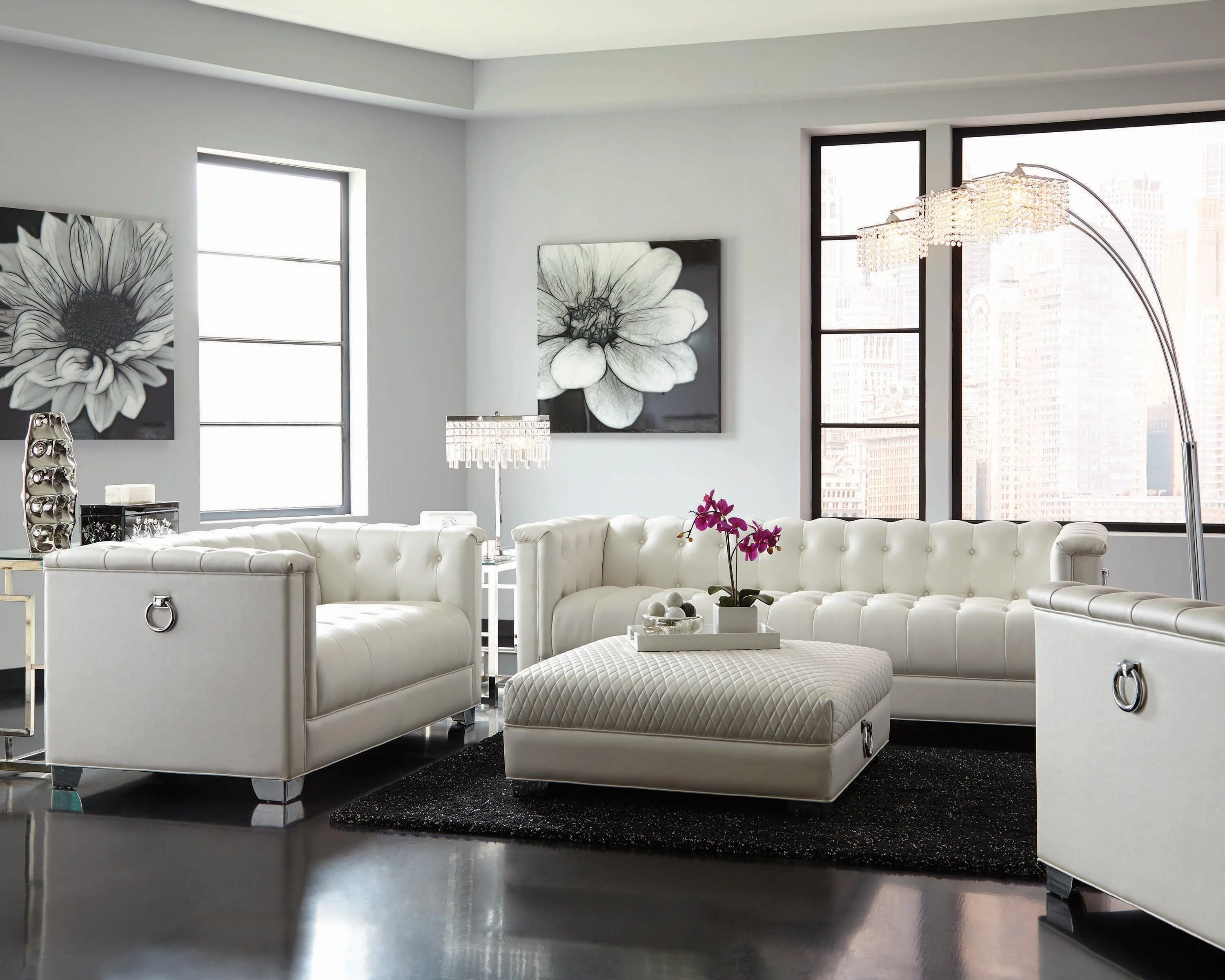Chaviano Upholstered Ottoman Pearl White - Image 2