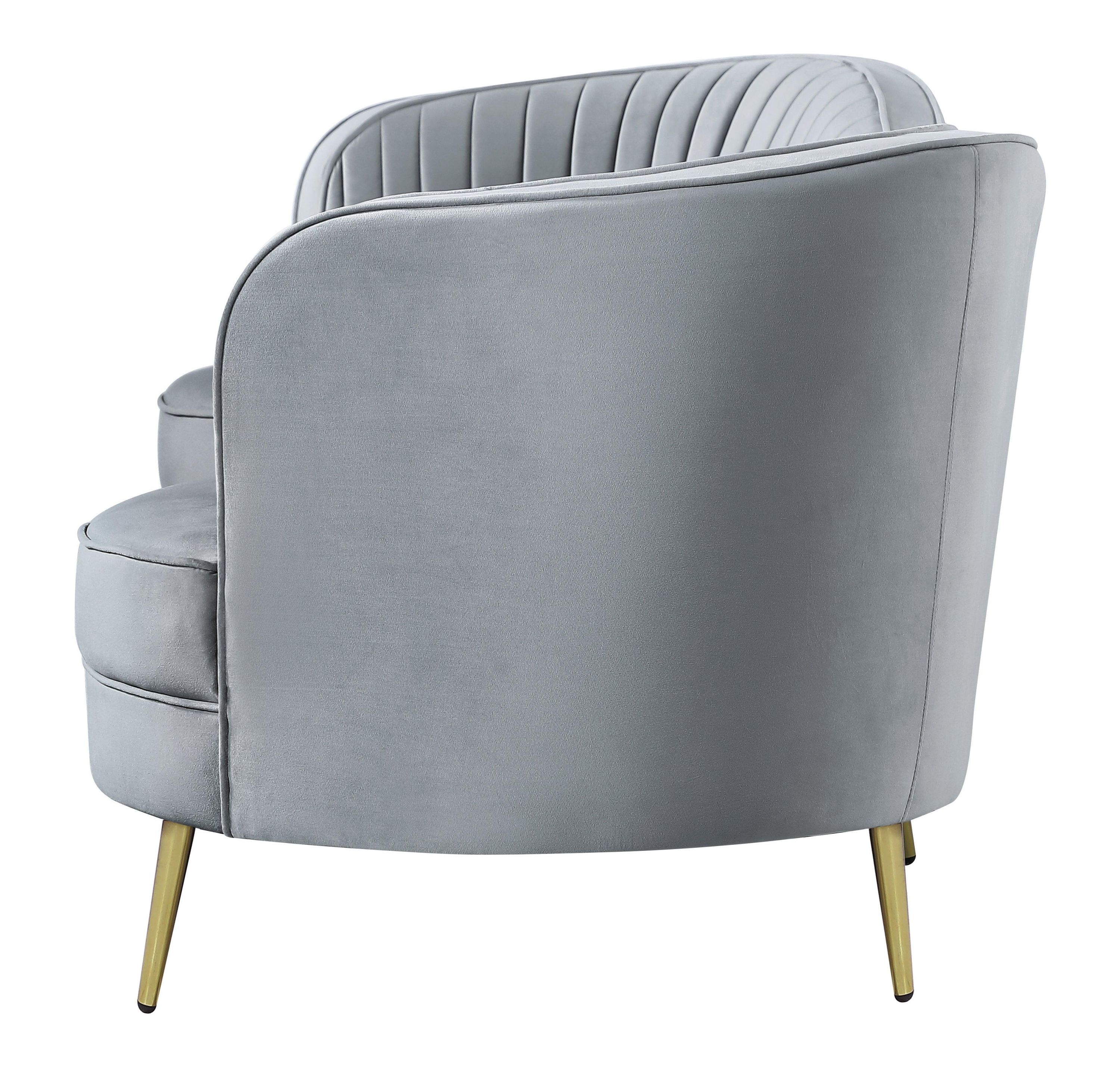 Sophia Upholstered Sofa With Camel Back Gray Gold - Image 3