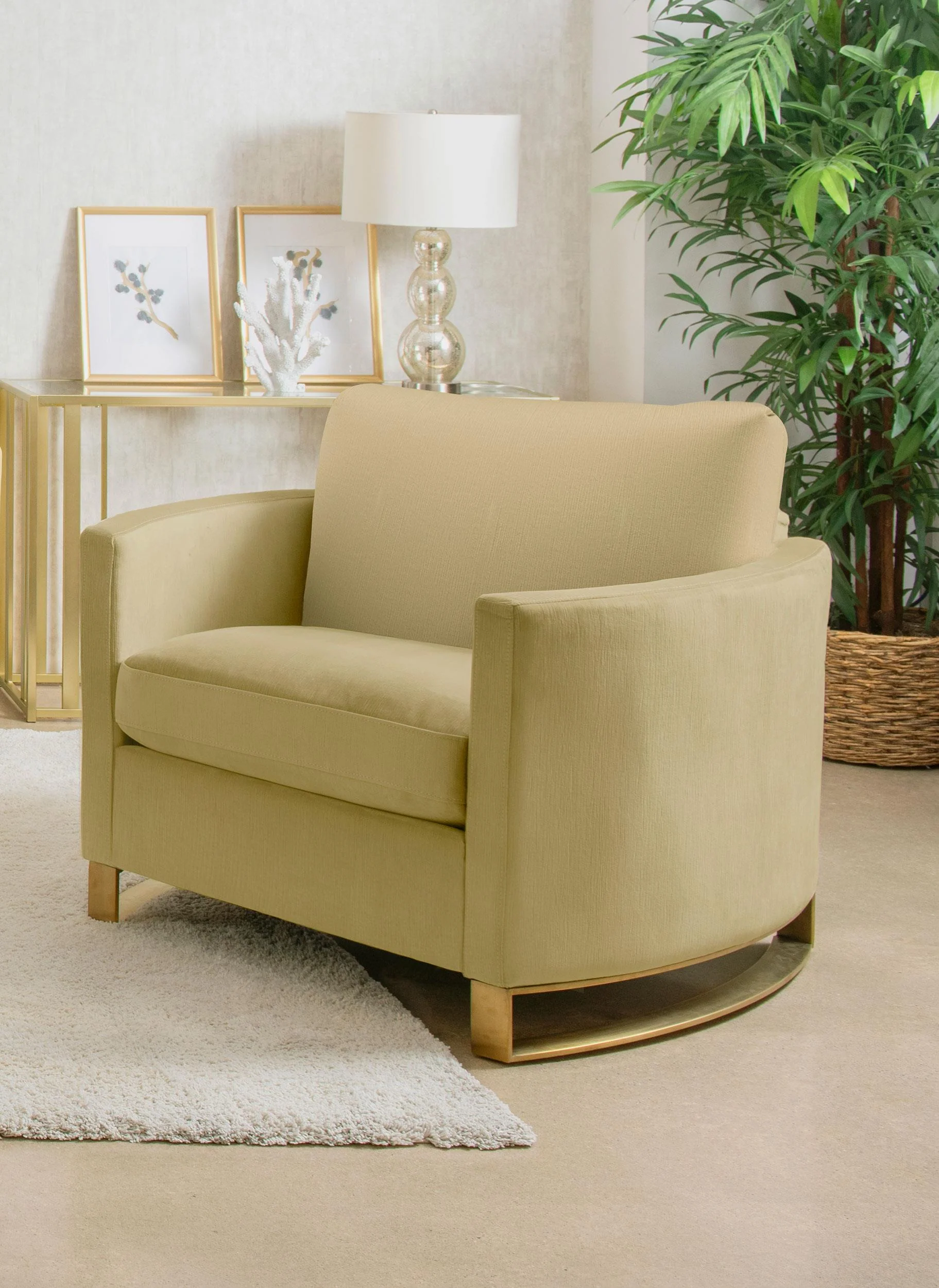 Corliss Upholstered Curved Track Arm Chair Camel - Image 2