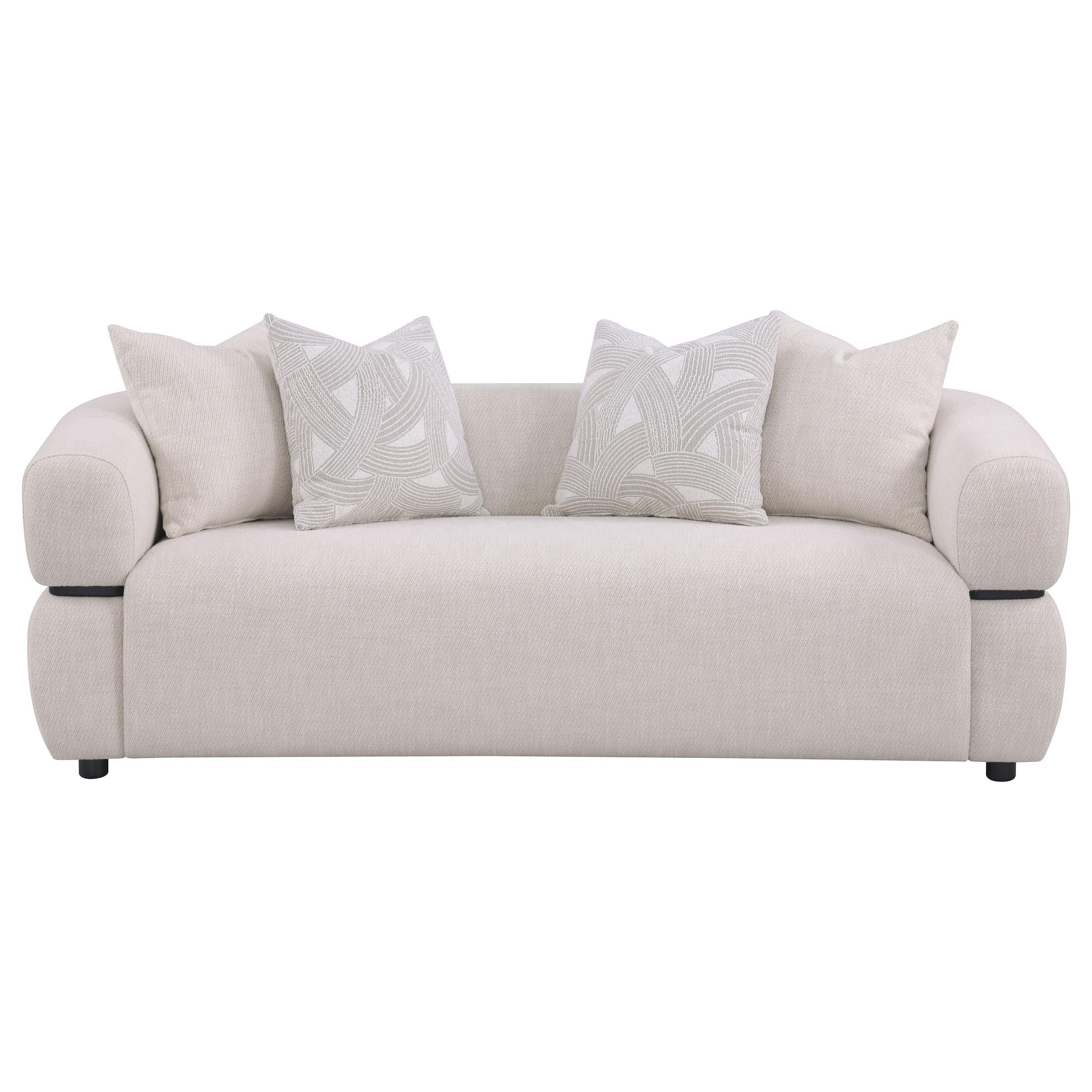 Jeanette 84-inch Fabric Upholstered Round Arm Sofa Beige - Image 2