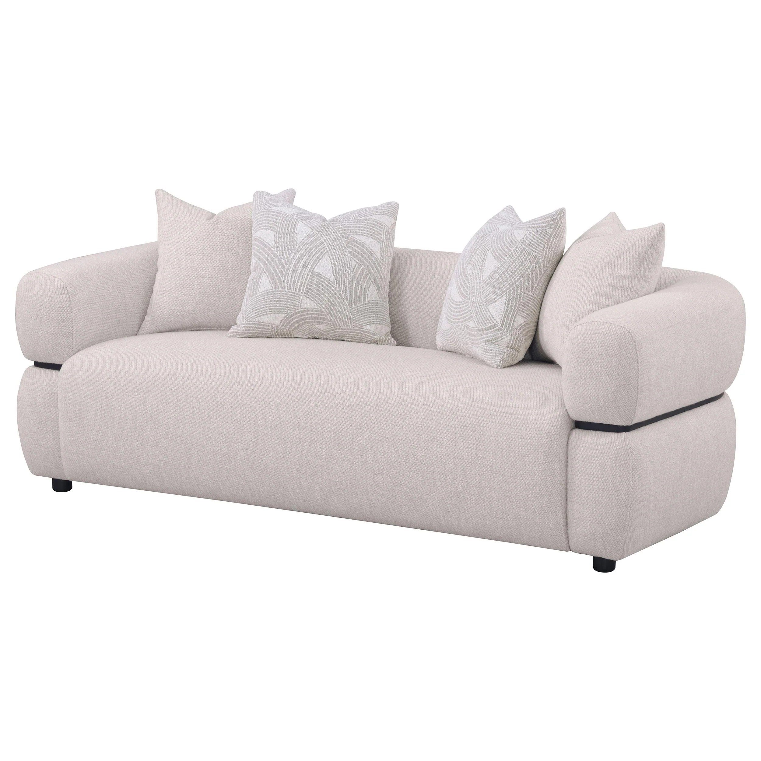 Jeanette 84-inch Fabric Upholstered Round Arm Sofa Beige - Image 3
