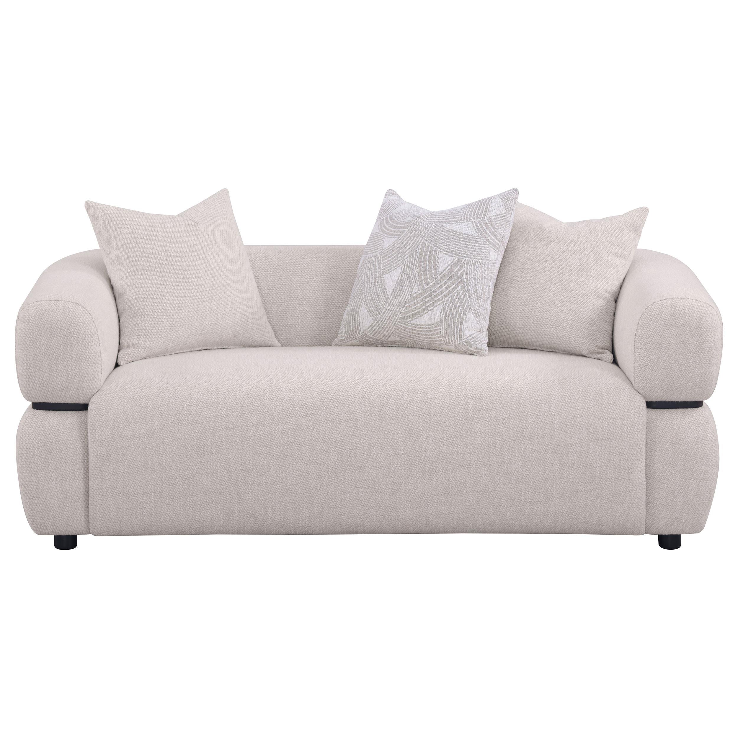 Jeanette 73-inch Fabric Upholstered Round Arm Loveseat Beige - Image 2