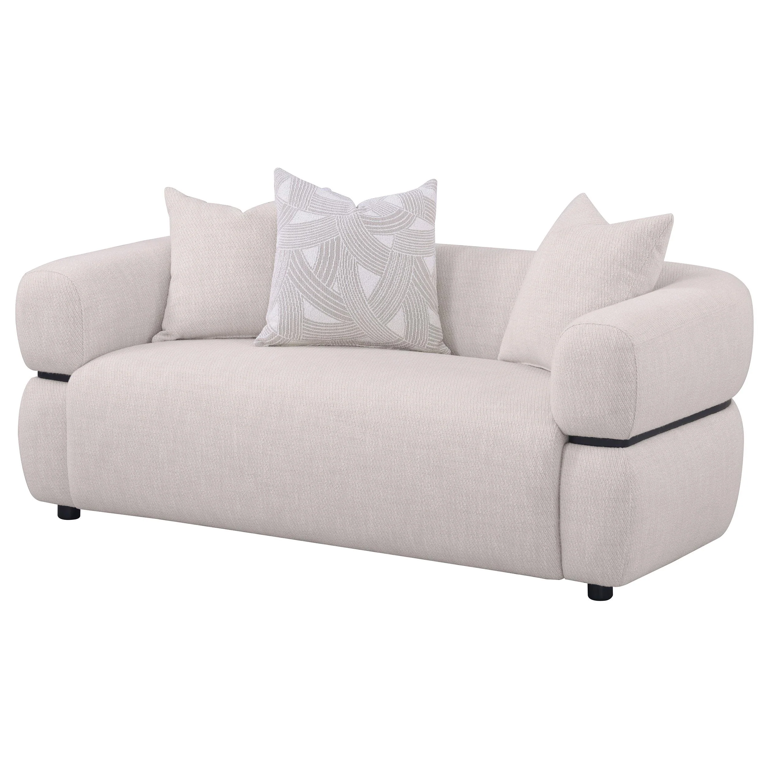 Jeanette 73-inch Fabric Upholstered Round Arm Loveseat Beige - Image 3