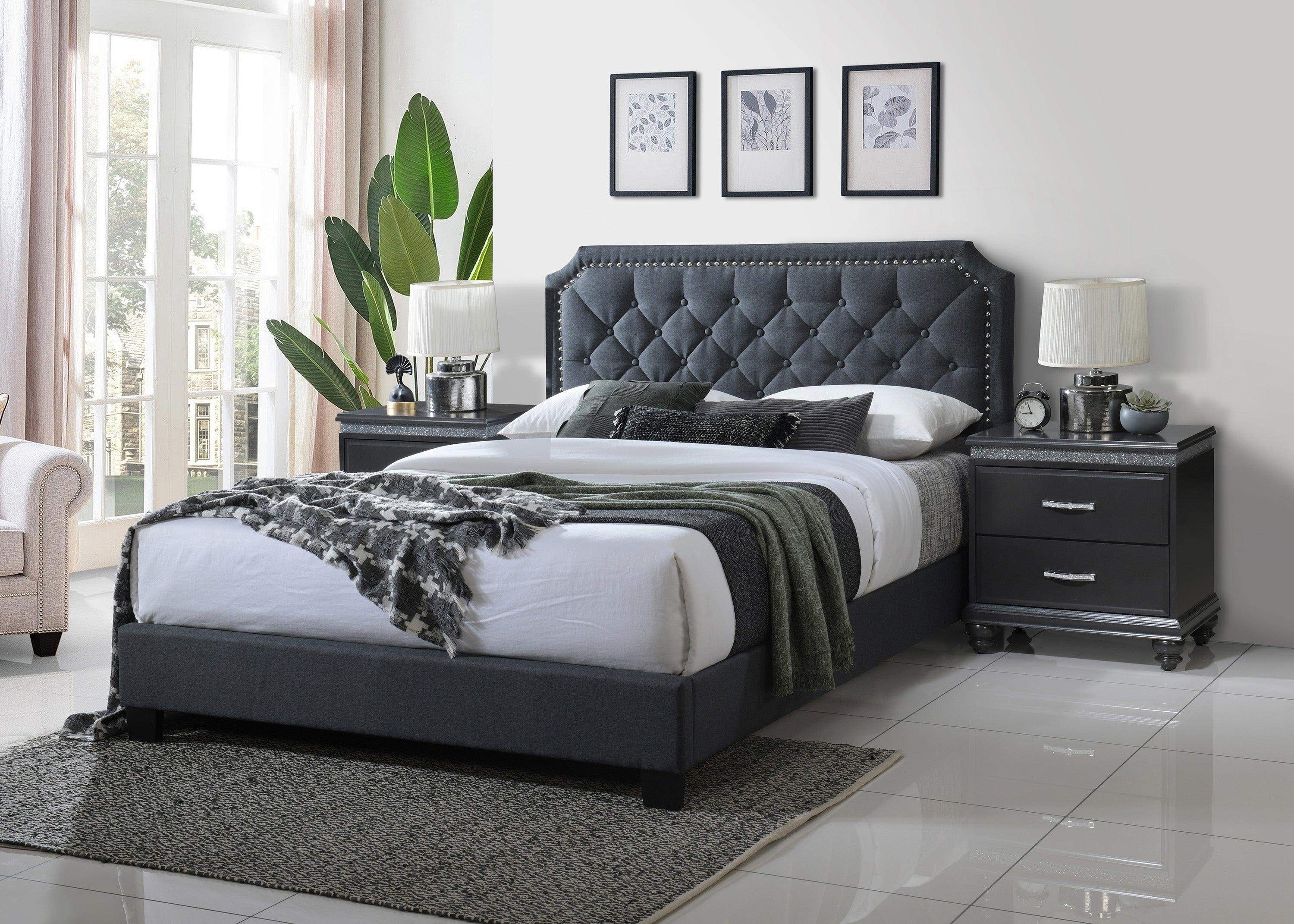 Gerri Gray Upholstered Fabric Tufted Panel Queen Bed - Image 2