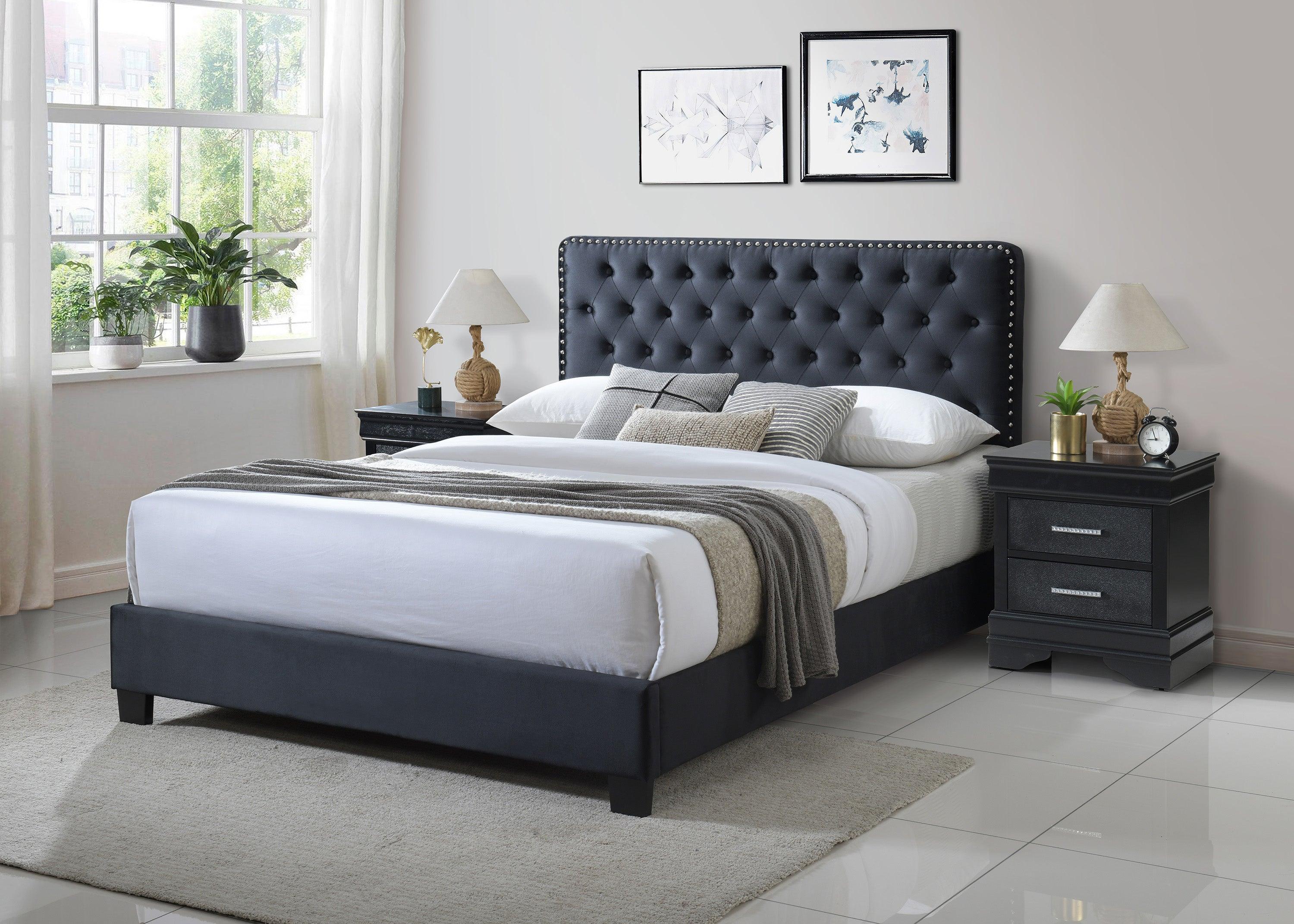Ezra Dark Gray Tufted Fabric Panel Queen Bed - Image 2