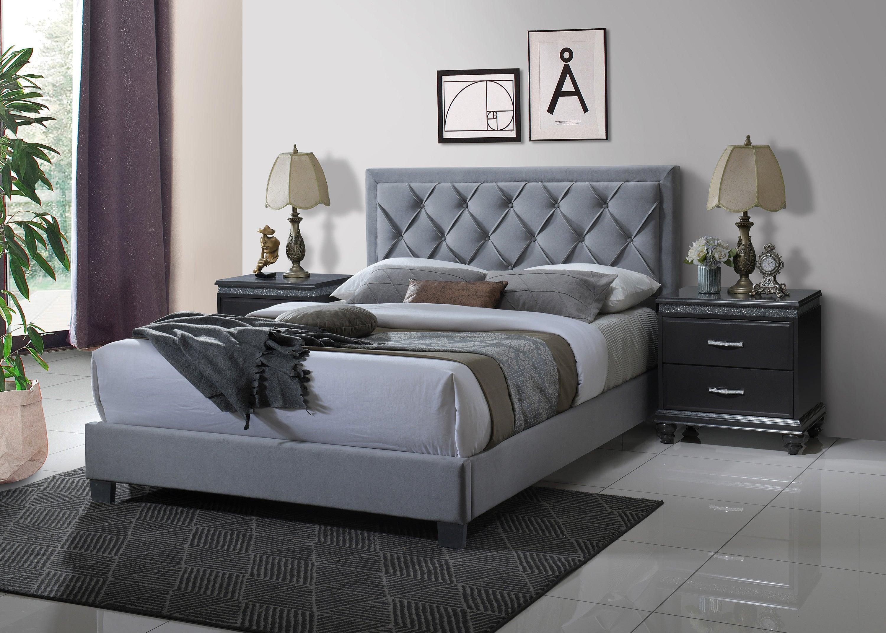 Danzy Gray Upholstered Tufted Panel King Bed - Image 2