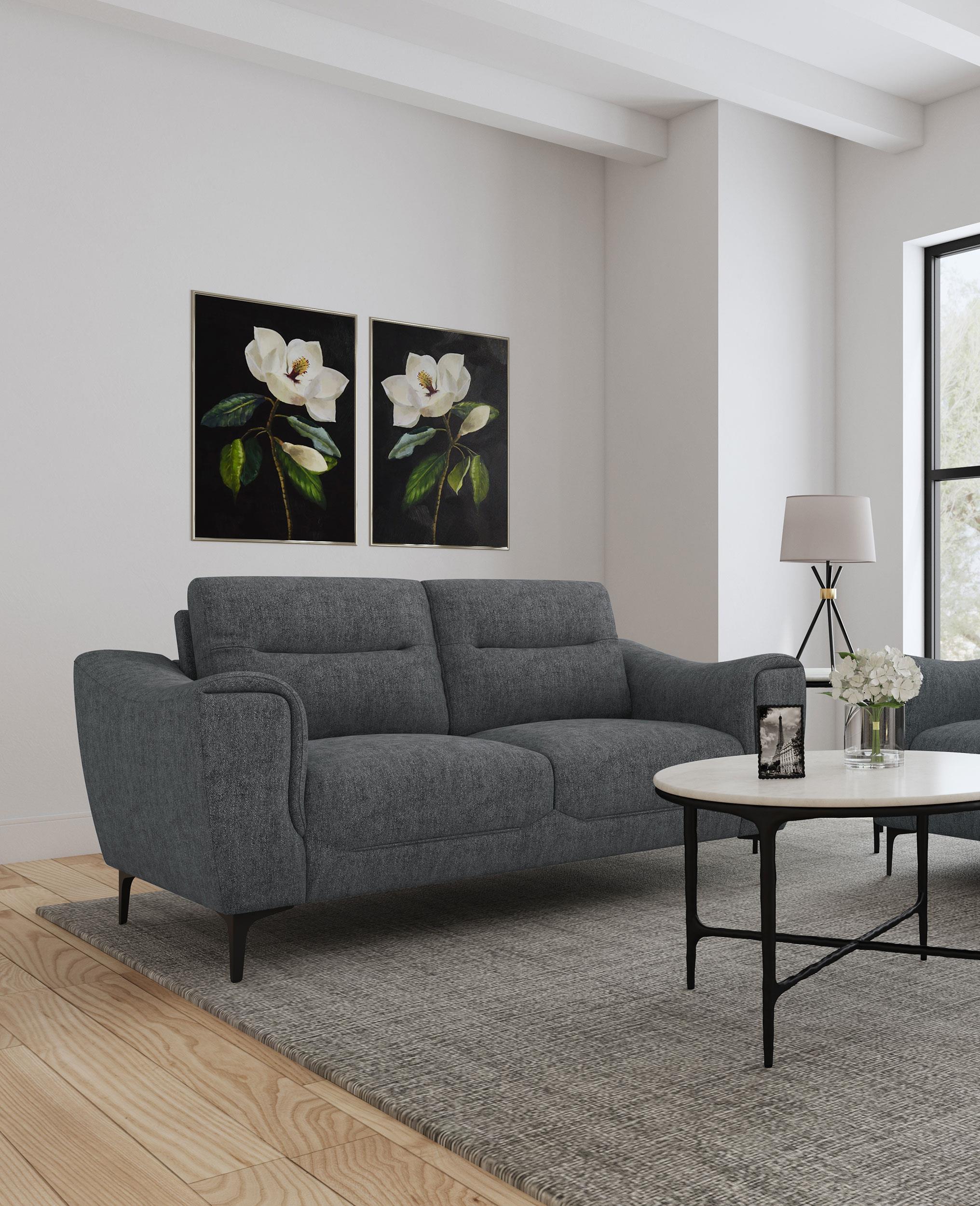Nolan Upholstered Sloped Track Arm Loveseat Charcoal - Image 2