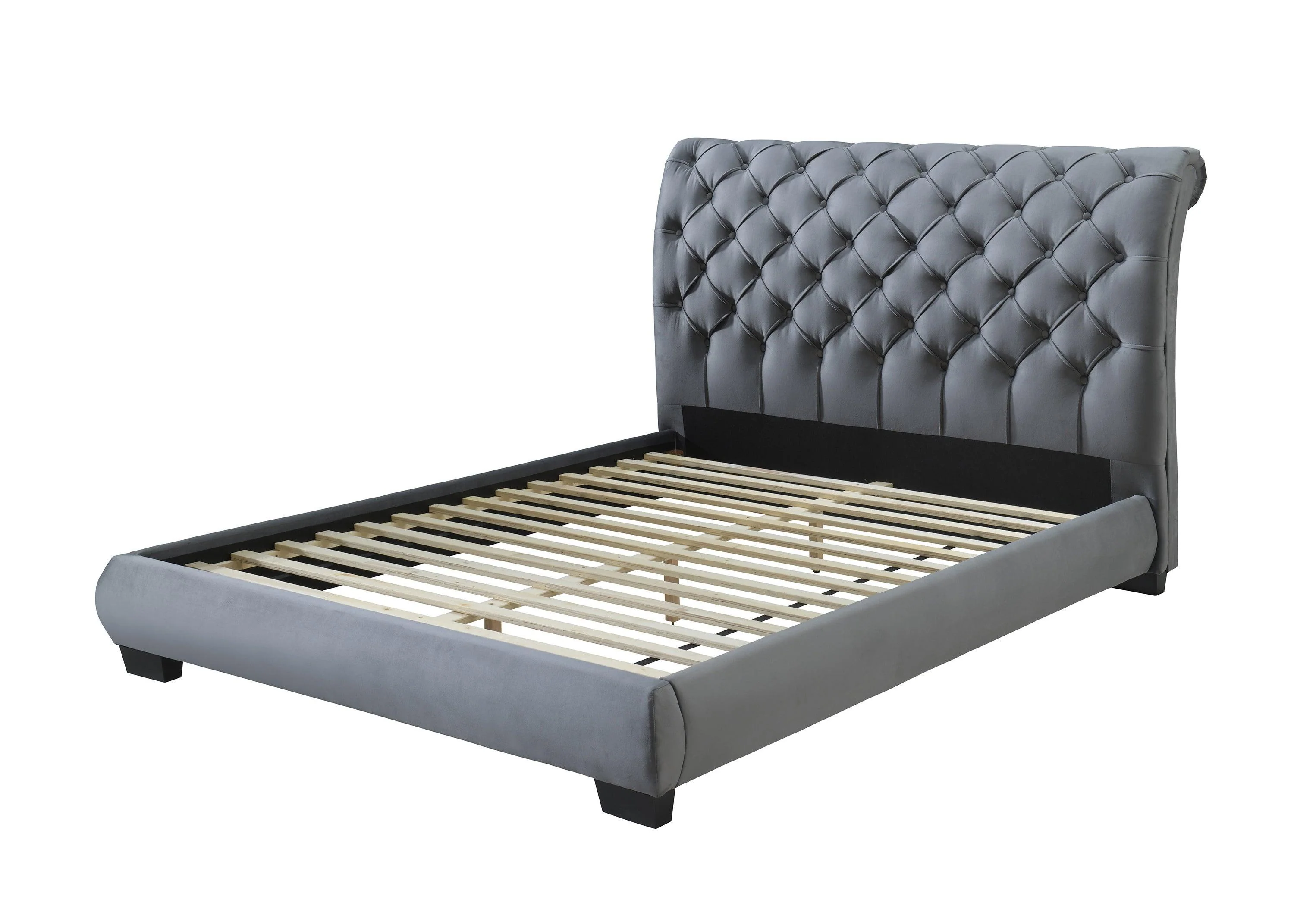 Carly Gray Fabric Upholstered Tufted Platform Queen Bed - Image 2