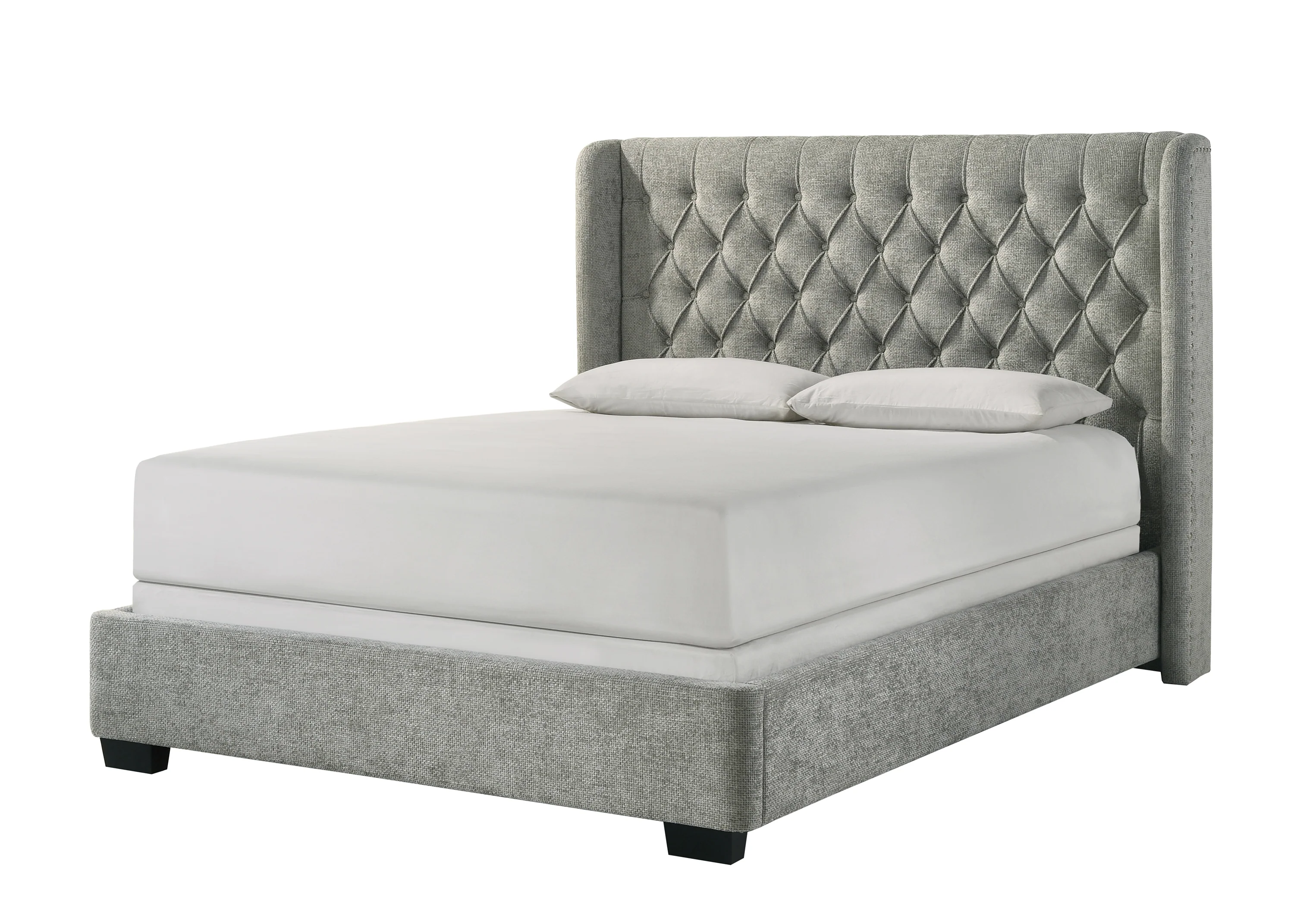 Daphne Light Gray Upholstered Tufted Panel Queen Bed - Image 2