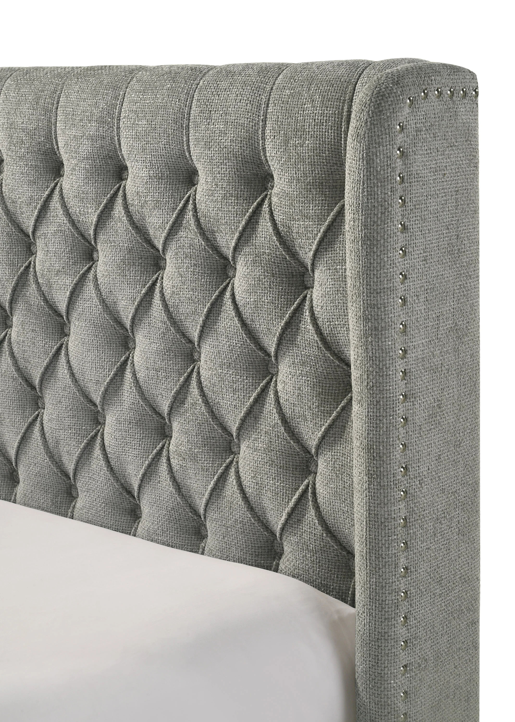 Daphne Light Gray Upholstered Tufted Panel Queen Bed - Image 3