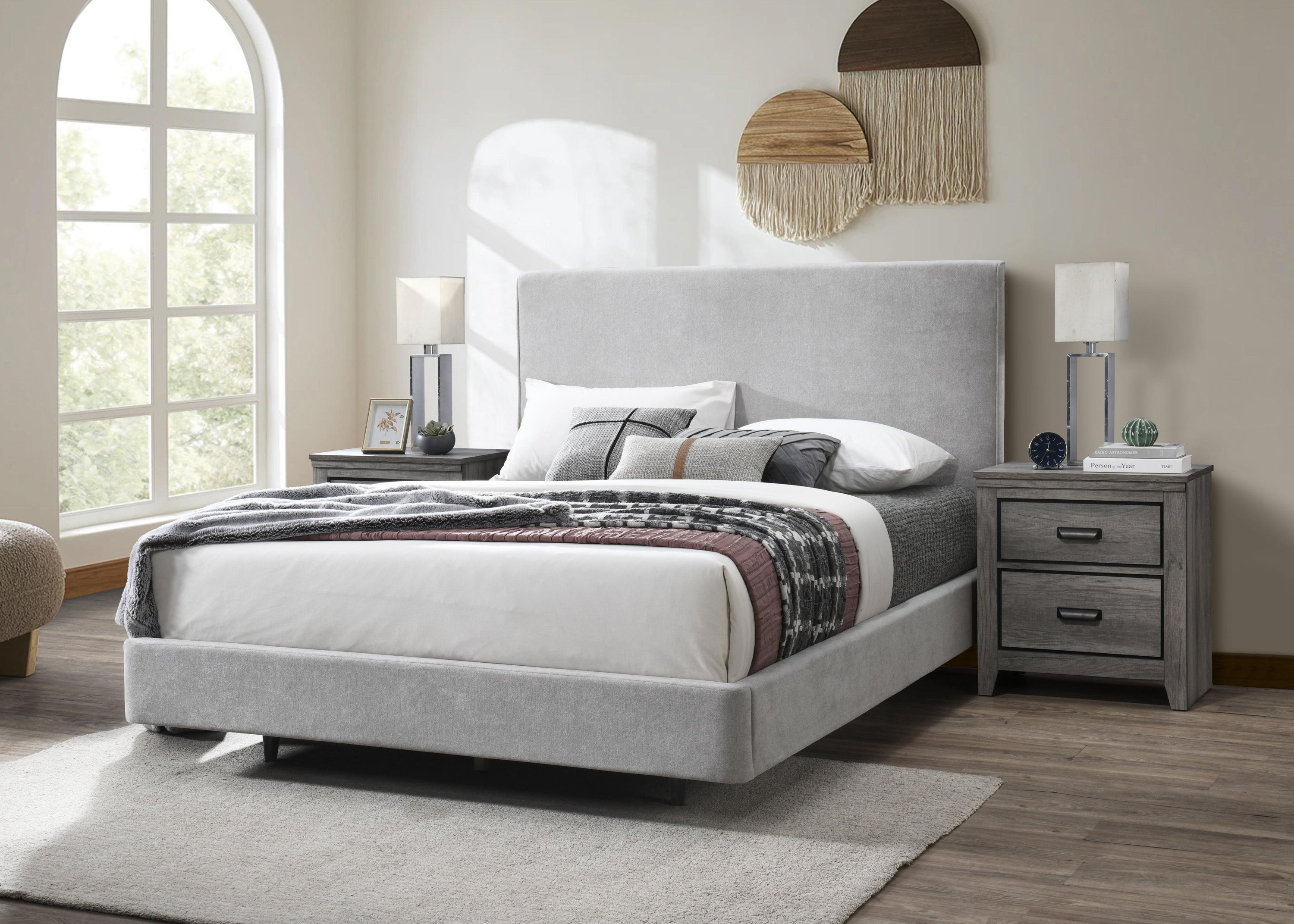 Nirvana Gray Velvet Upholstered Panel King Bed - Image 2