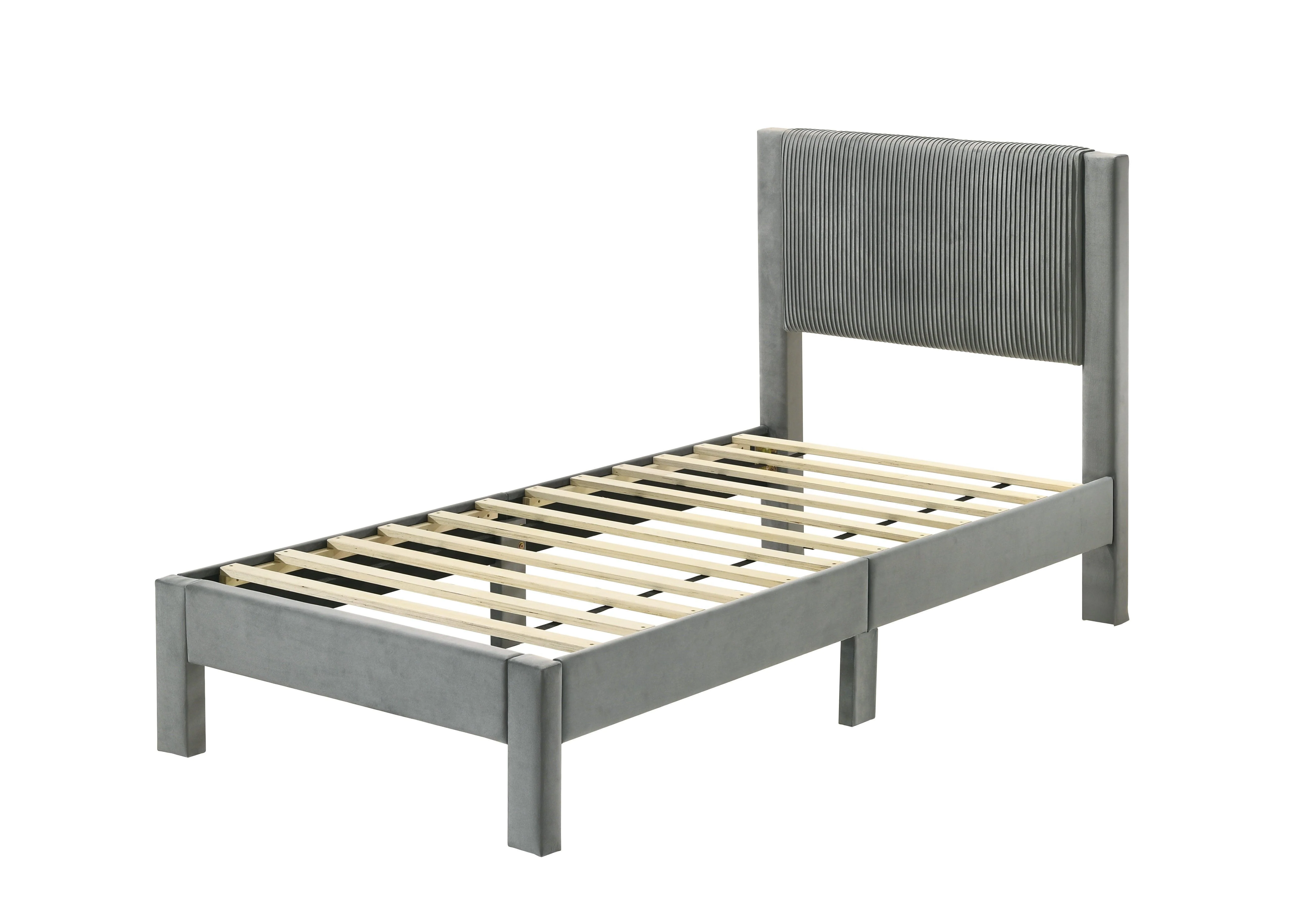 Lucia Light Gray Upholstered Platform Twin Bed - Image 2