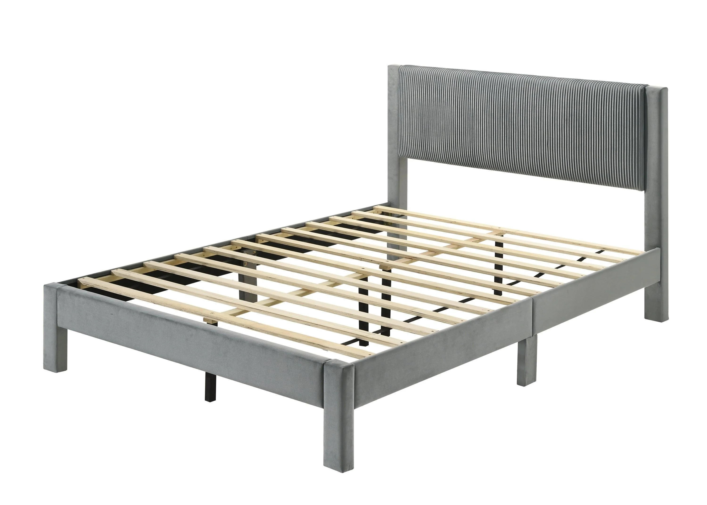 Lucia Light Gray Upholstered Platform Queen Bed - Image 3