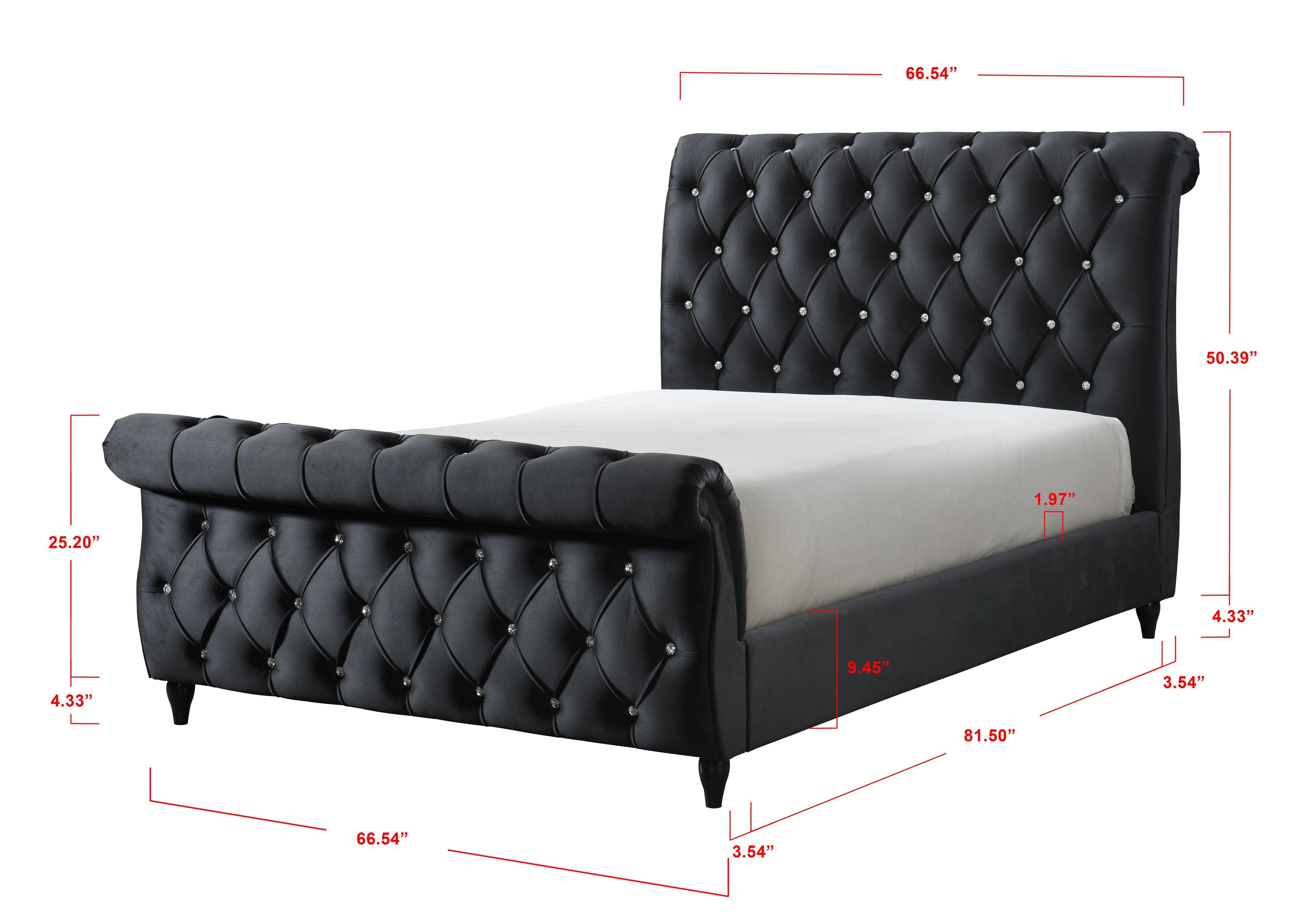 Kyrie Black Upholstered Velvet Tufted Panel King Bed - Image 3