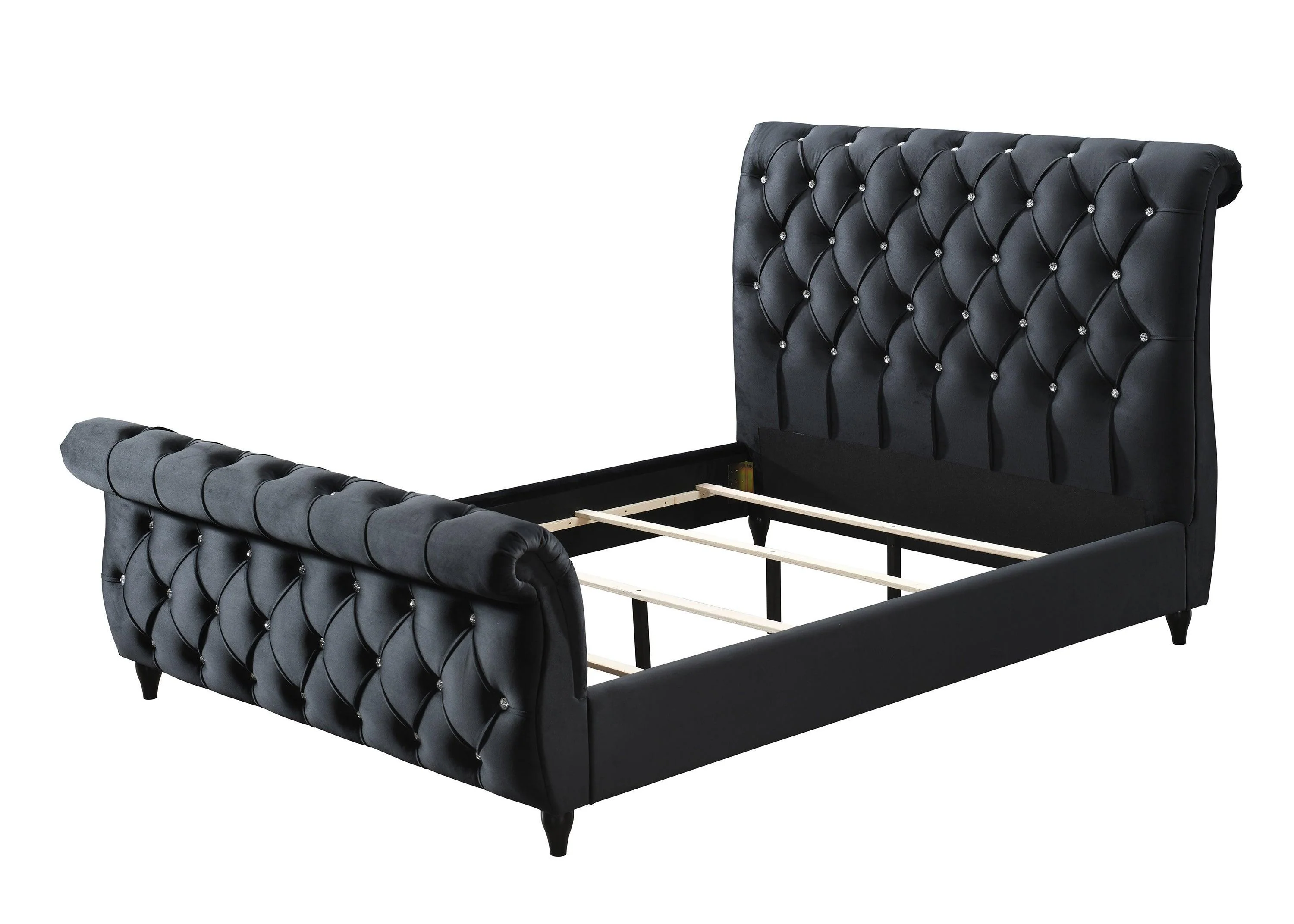 Kyrie Black Upholstered Velvet Tufted Panel Queen Bed - Image 2