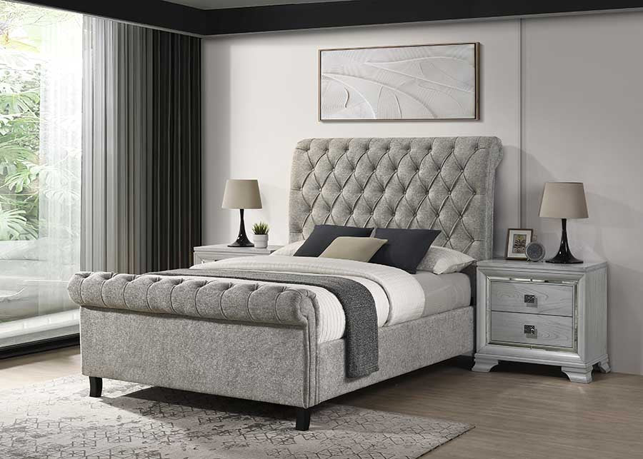 Kate Light Gray Upholstered Tufted Platform Queen Bed - Image 1