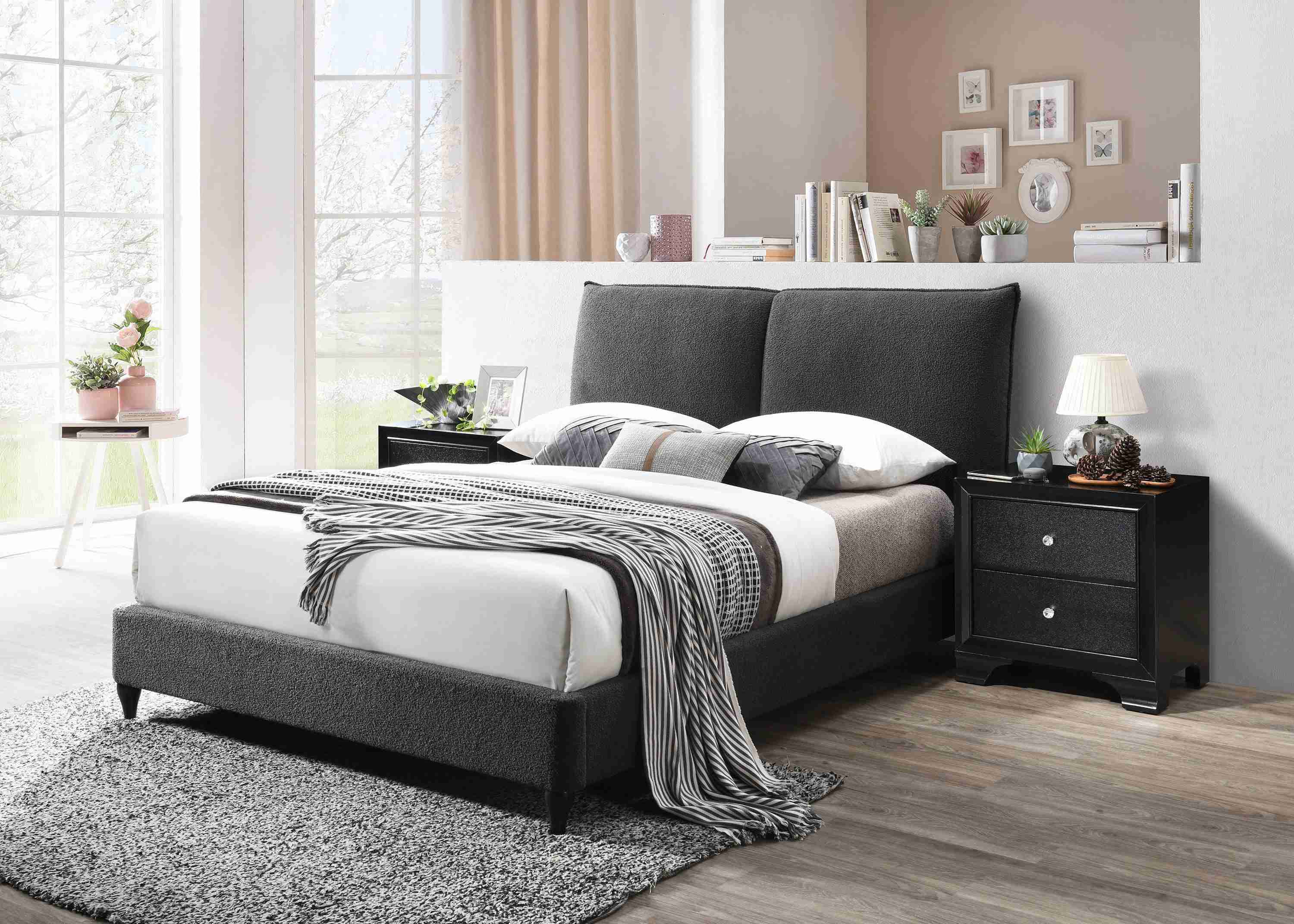 Jenn Charcoal Fabric Upholstered Platform Queen Bed - Image 2