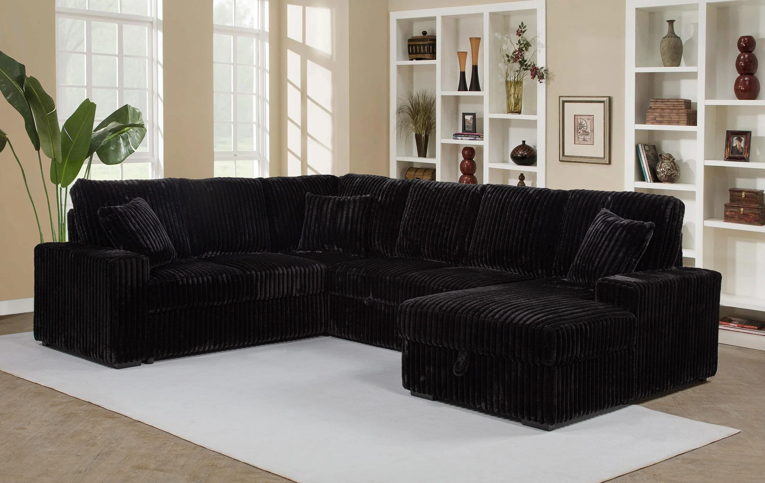 Devonshire Sleeper Sectional Sofa Storage Chaise Black - Image 2