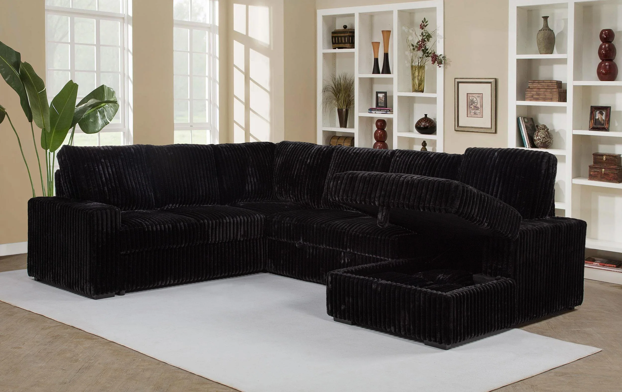 Devonshire Sleeper Sectional Sofa Storage Chaise Black - Image 3