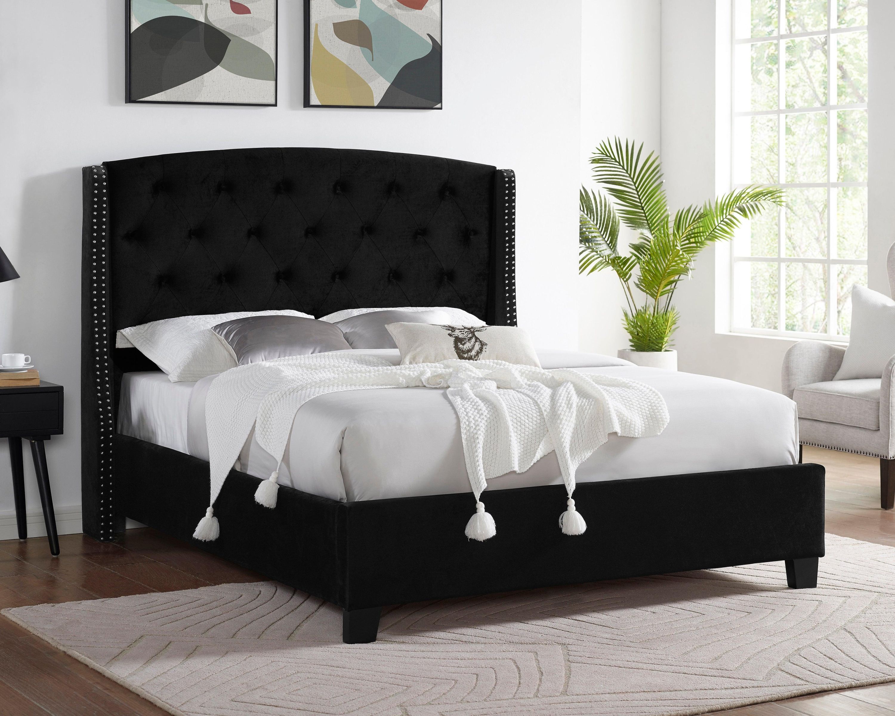 Eva Black Velvet Upholstered Tufted King Bed - Image 2