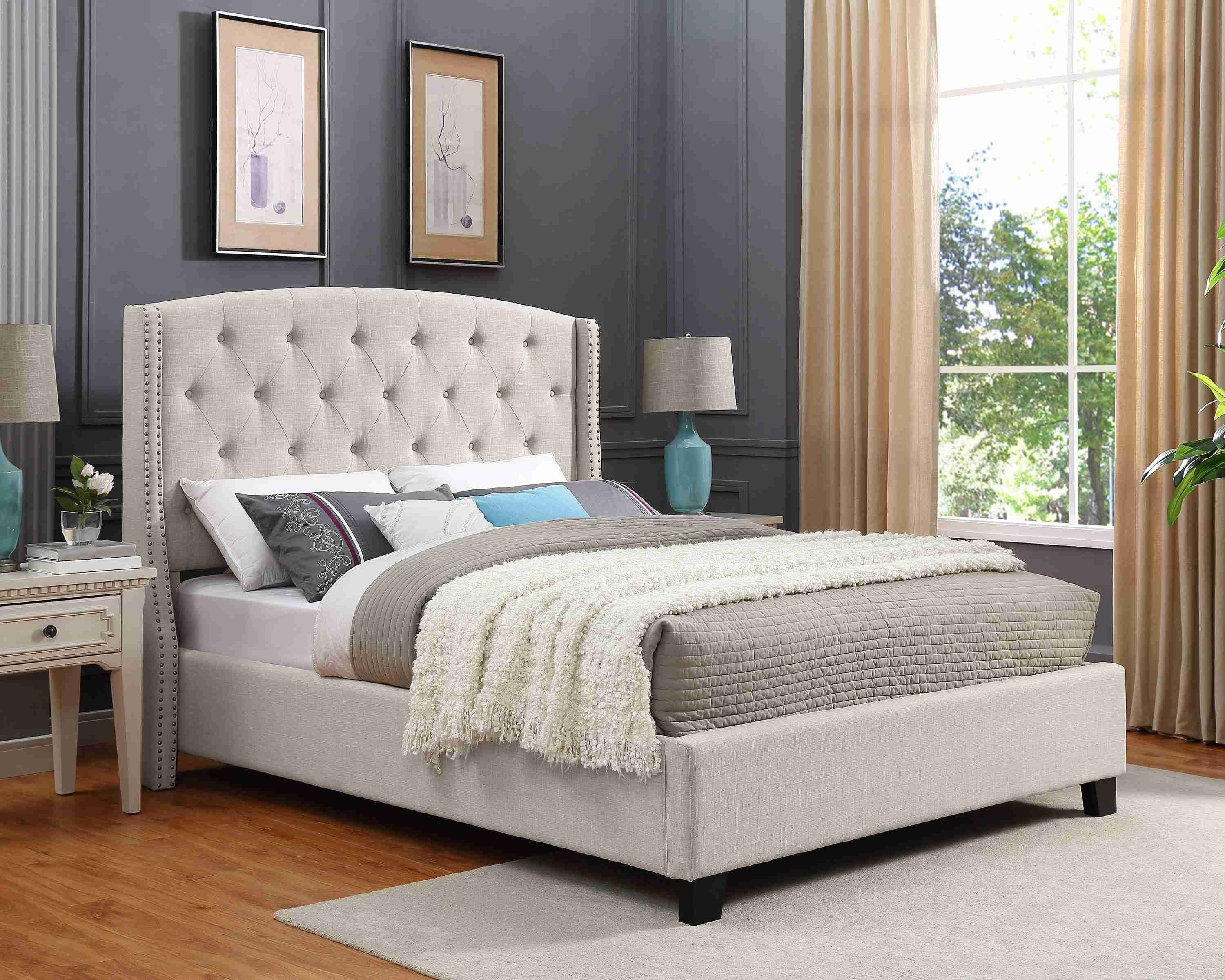 Eva Black Fabric Upholstered Tufted Queen Bed - Image 2