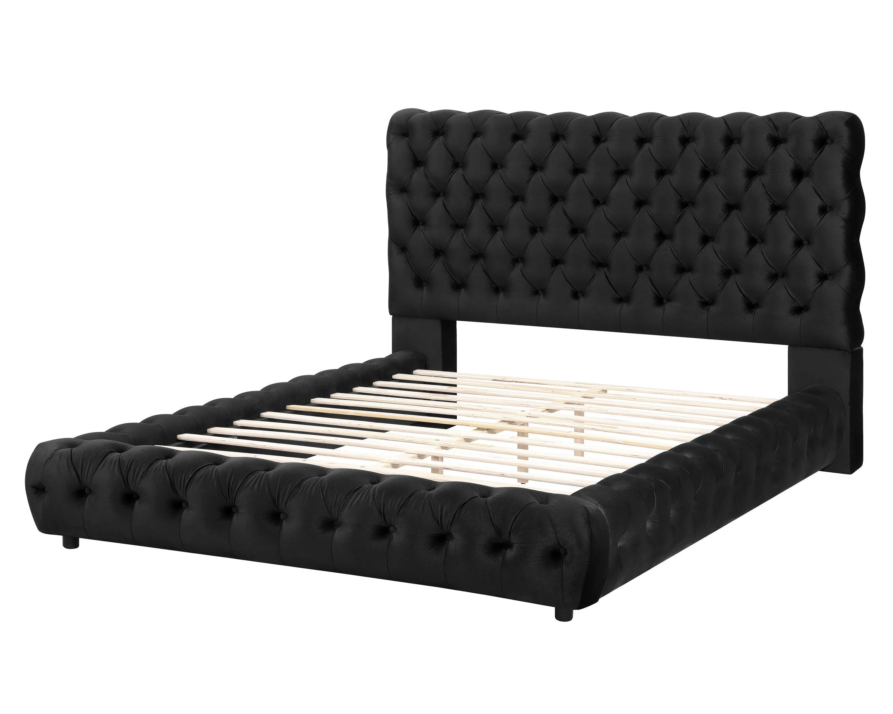 Flory Black Upholstered Velvet Tufted Platform King Bed - Image 2