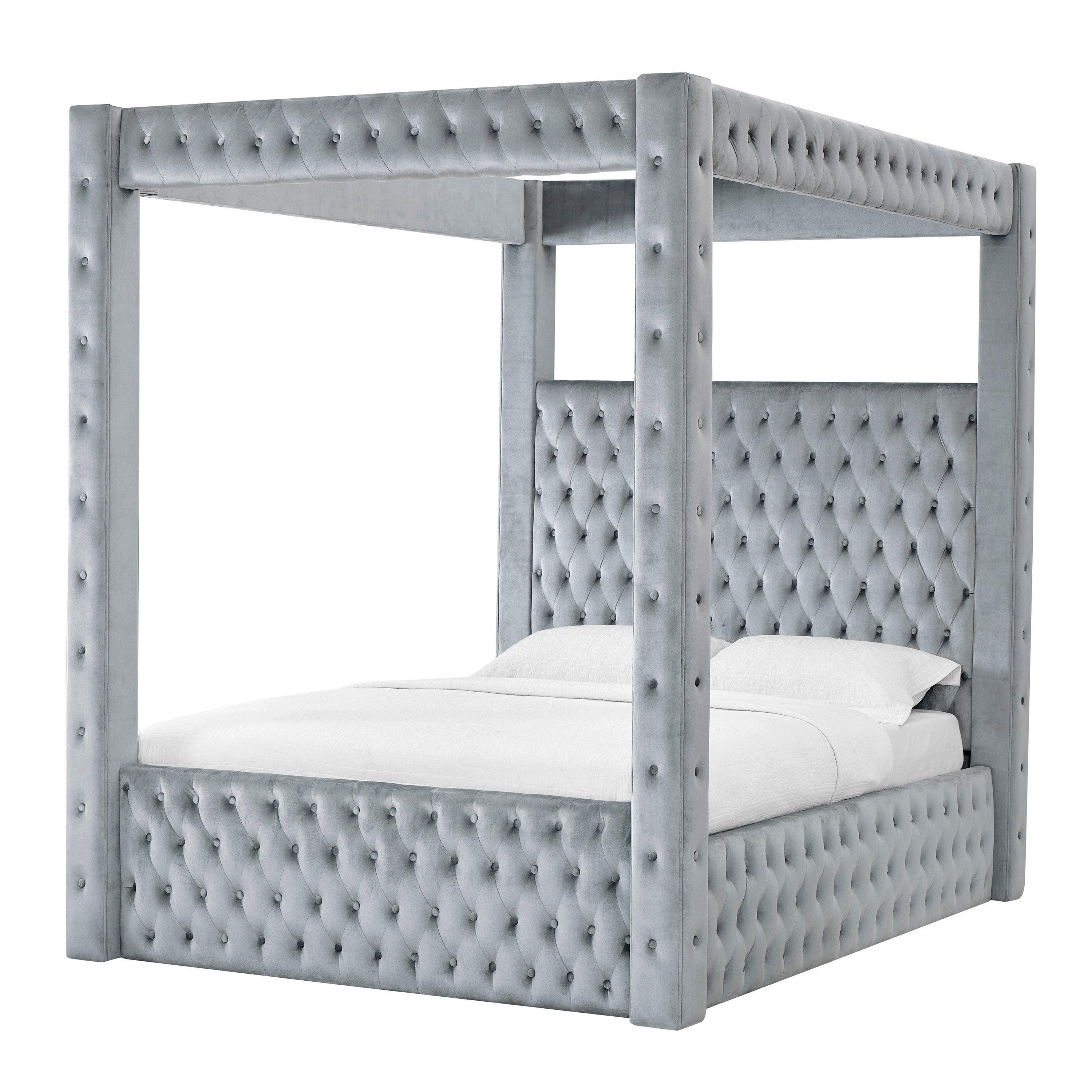 Annabelle Gray Upholstered Tufted Canopy Panel King Bed - Image 2
