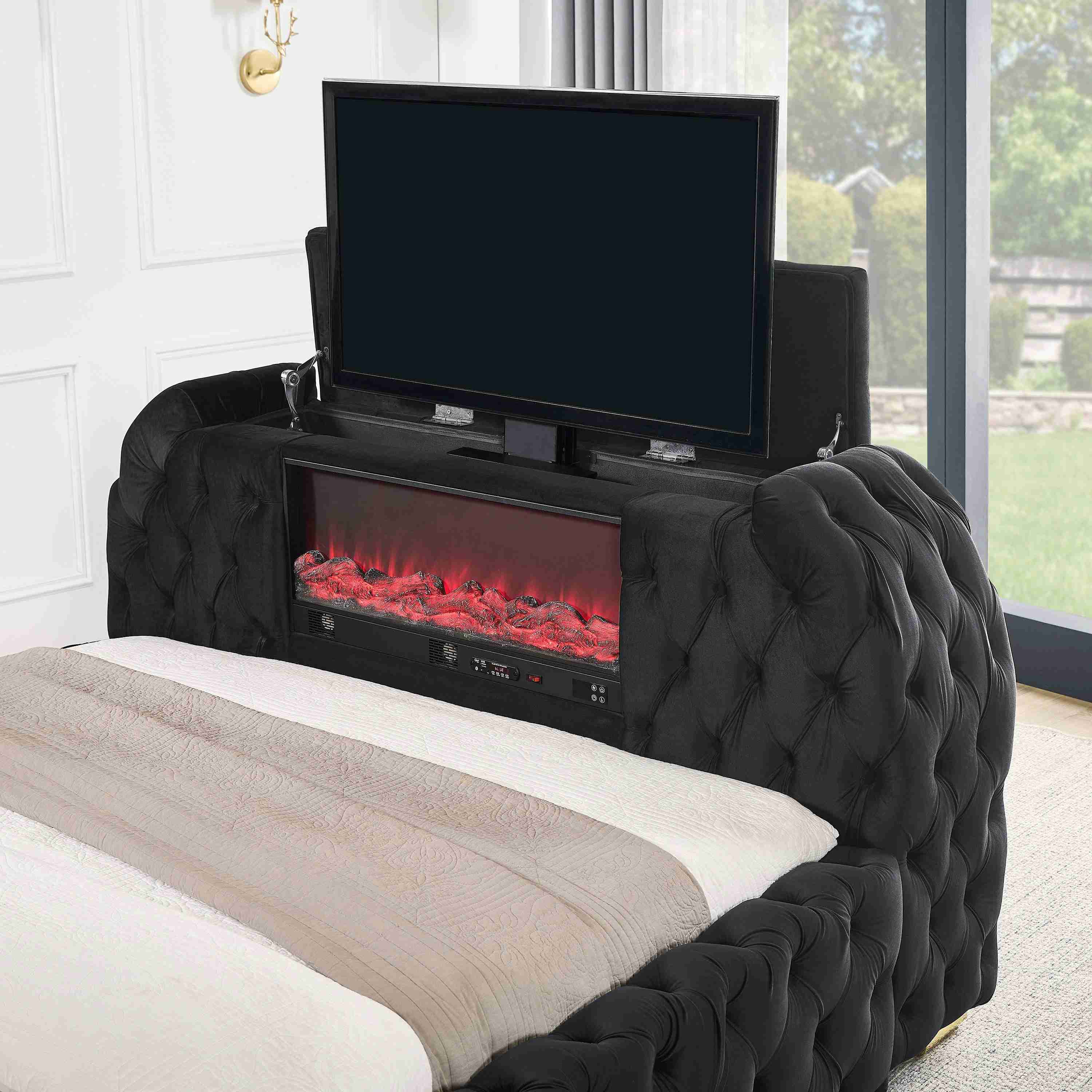 Natalia Black Upholstered Tufted Panel King Bed - Image 2