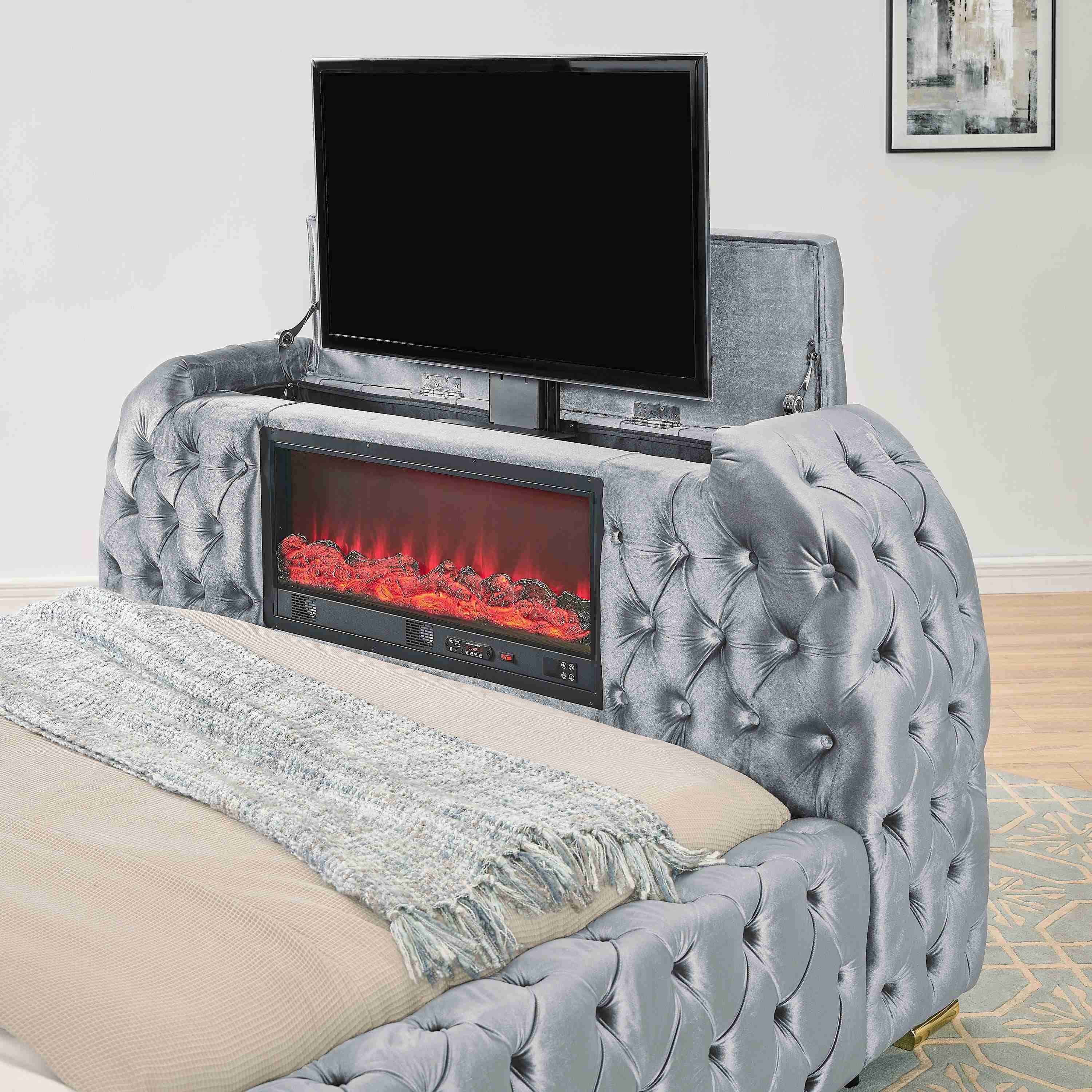 Natalia Gray Upholstered Tufted Panel King Bed - Image 2