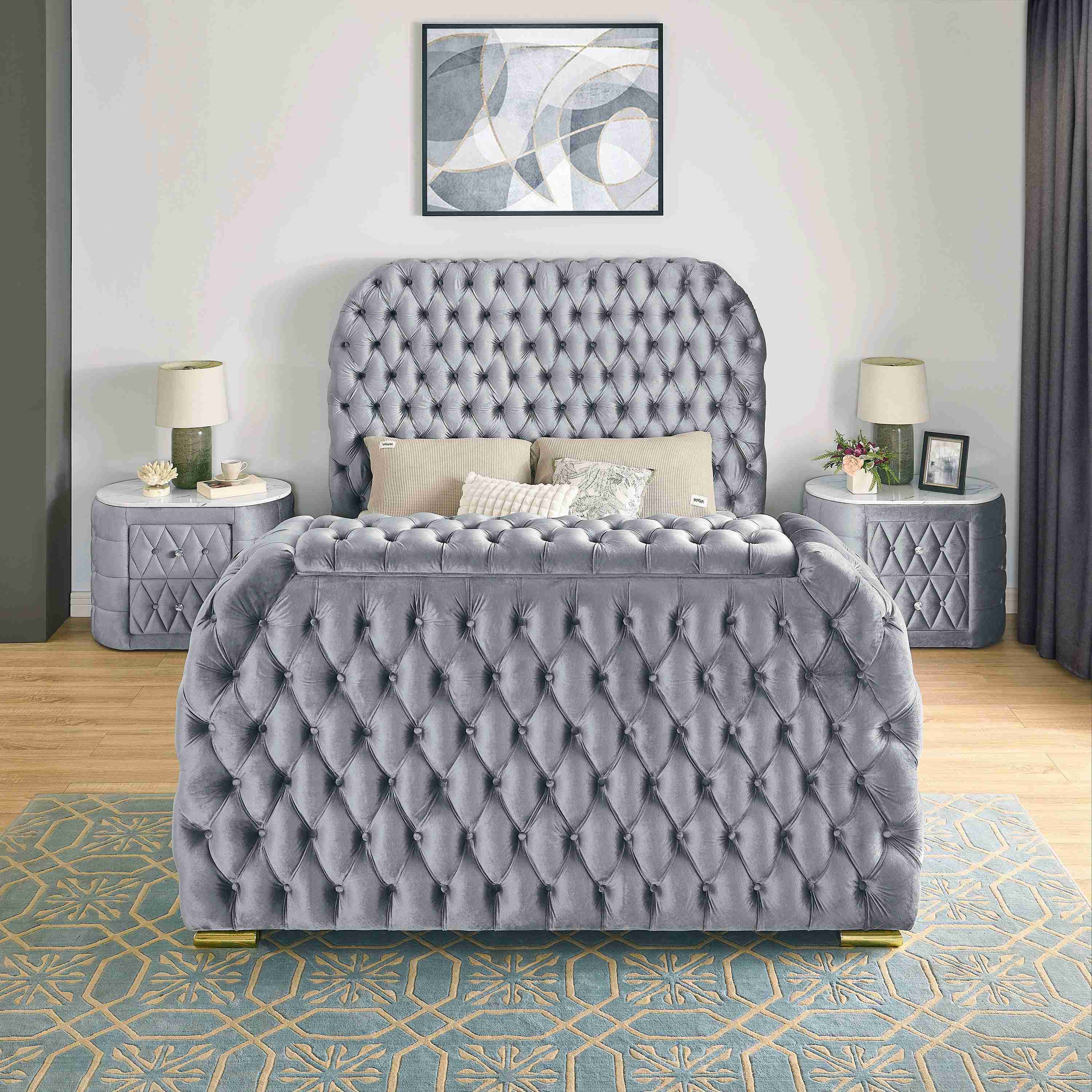 Natalia Gray Upholstered Tufted Panel Queen Bed - Image 3